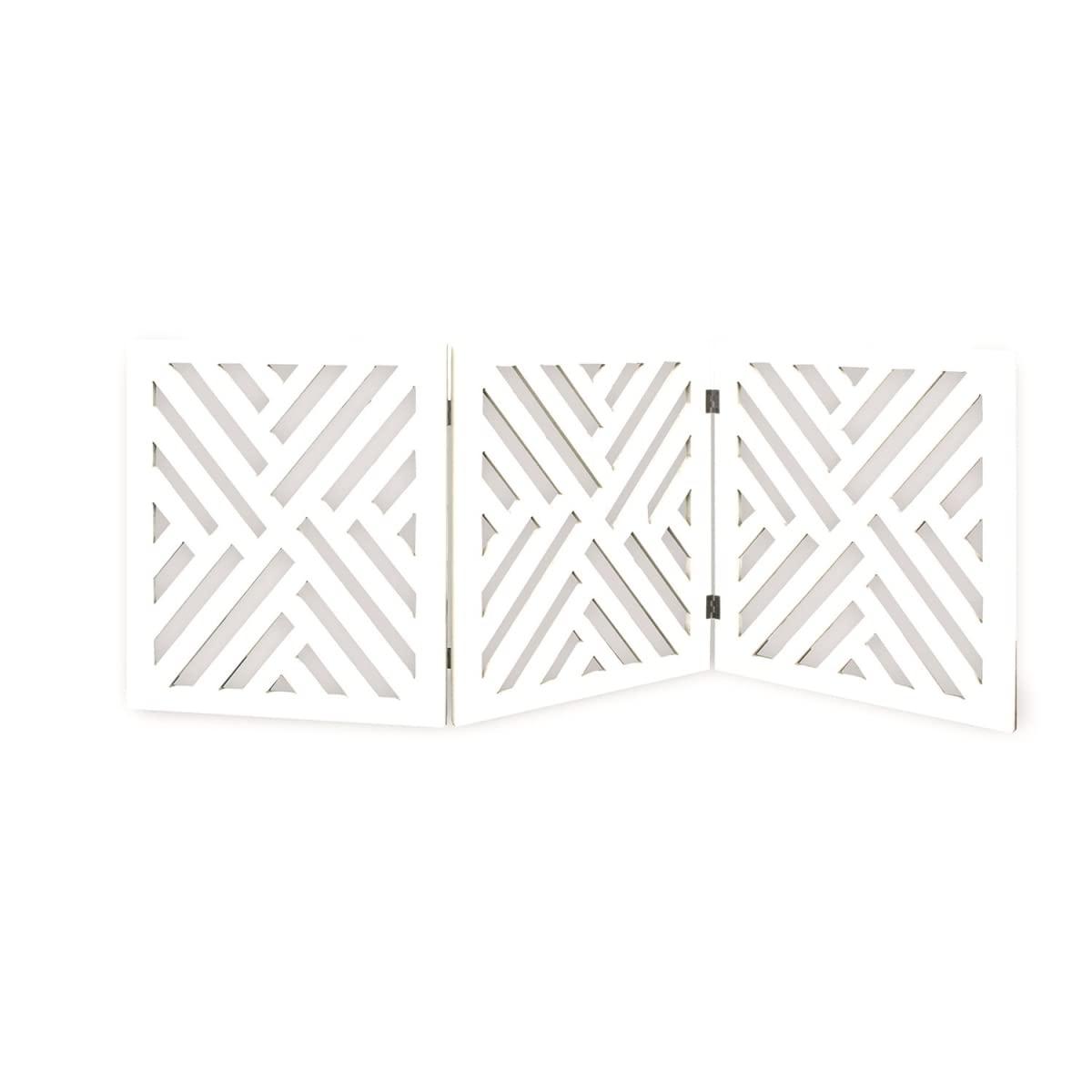 Indoor/Outdoor Solid Wood Lattice Freestanding Foldable Adjustable 3-Section Pet Gate