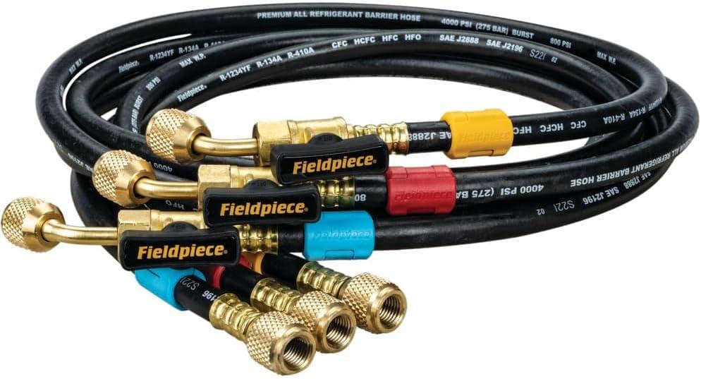 Fieldpiece HR3B Ball Valve Refrigerant Hose Set (3) with Color Tags - 1/4" x 1/4" (5') image