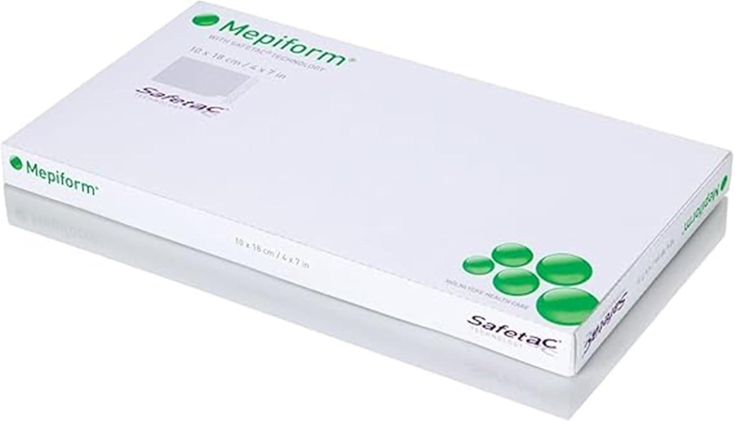 Molnlycke Mepiform with Safetac Technology 4"x7", 5 Count, Self Adherent Soft Silicone Sheeting for Scar Reduction image