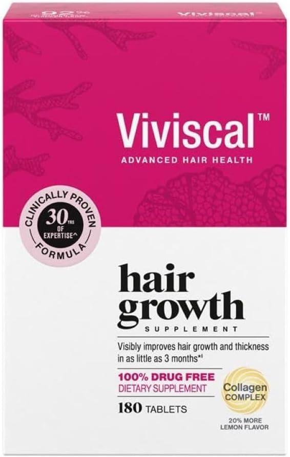 Viviscal Hair Growth Supplements For Women For Thicker, Fuller Hair, Nourishes Thinning & Loss, With Proprietary Collagen Complex, 180 Tablets, 3 Month Supply image