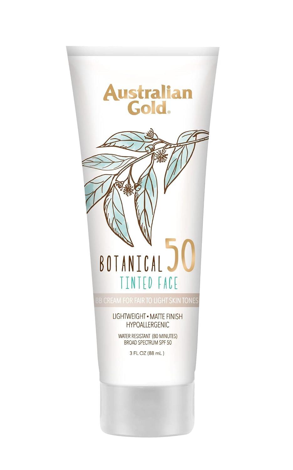 Australian Gold Botanical SPF 50 Tinted Face Sunscreen, Non-Chemical BB Cream, Water-Resistant, Matte Finish, Sensitive Skin, 3 FL Oz
 image