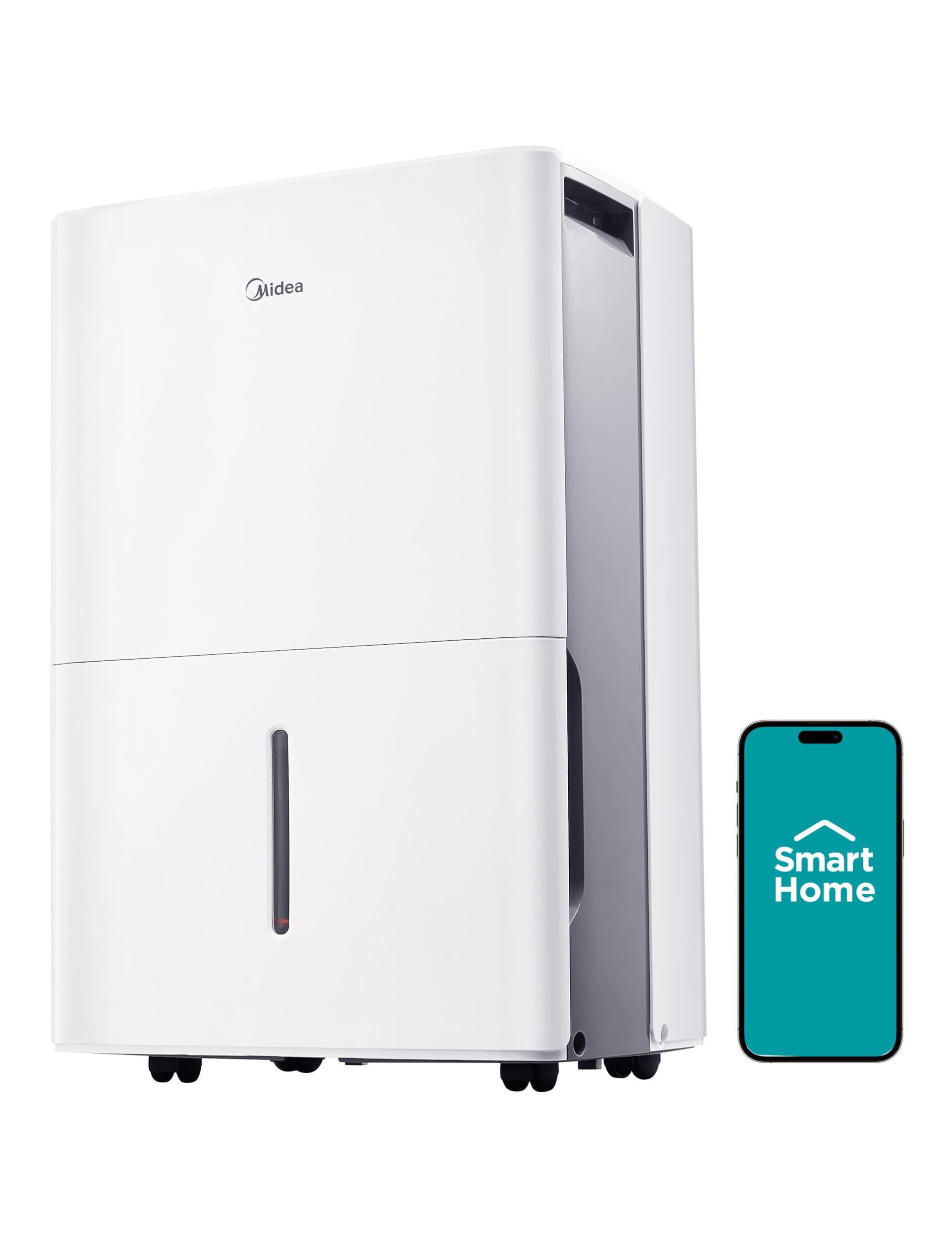 Midea 4,500 Sq. Ft. Dehumidifier With Pump Included, 50 Pint - Ideal For Basements, Large & Medium Sized Rooms, And Bathrooms (White) image