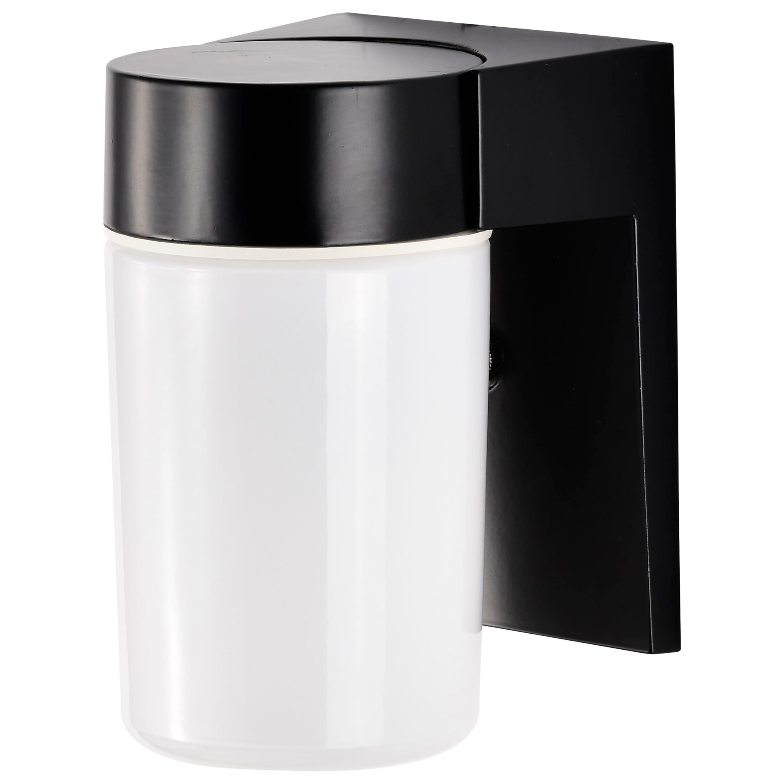 Nuvo Lighting SF77/137 Utility Fixture Die Cast Aluminum Durable Outdoor Wall Mount Porch and Patio Light with White Glass Cylinder, Black image