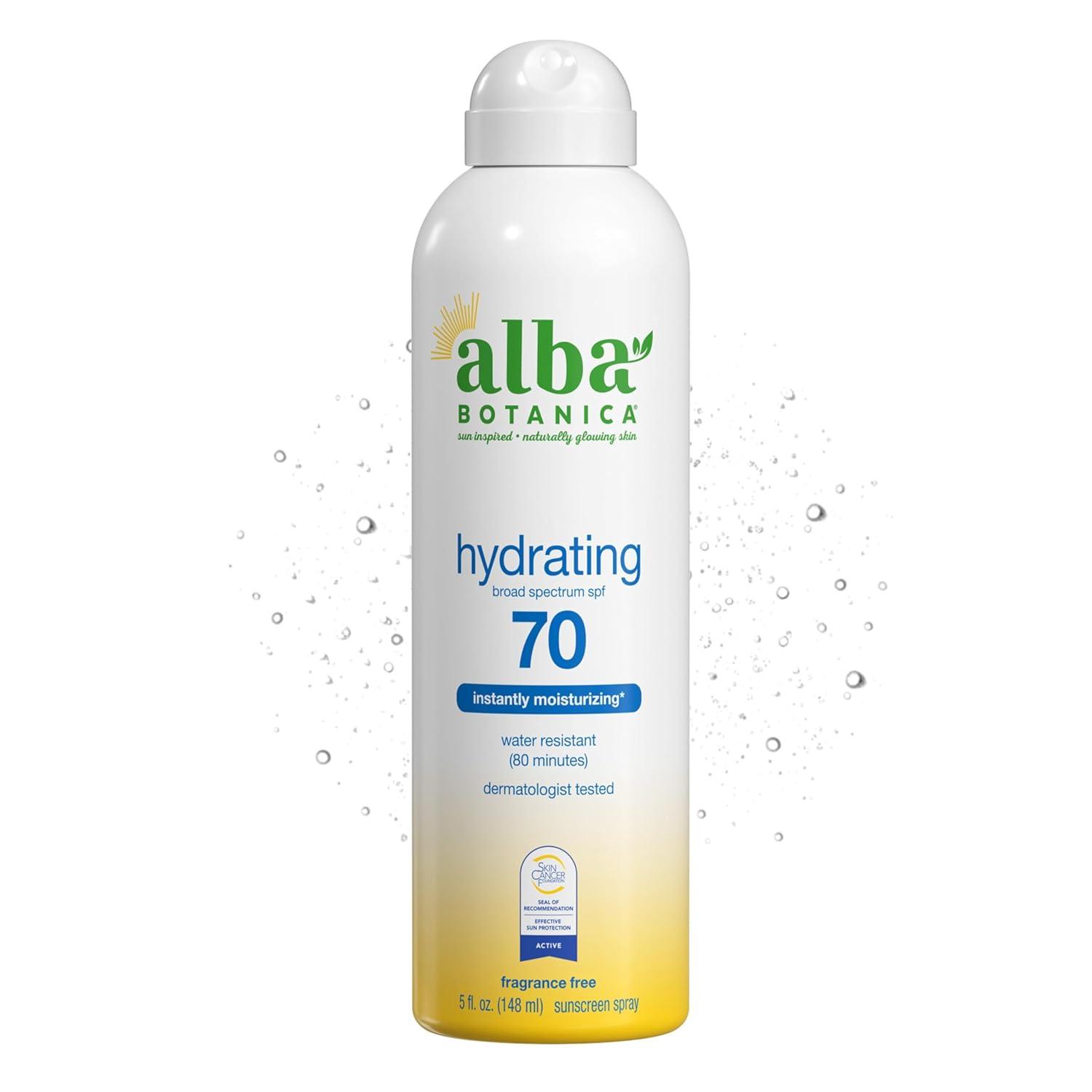 Alba Botanica Hydrating Sunscreen Spray for Face and Body, Broad Spectrum SPF 70 Sunscreen, Water Resistant, 5 Fl. Oz. Bottle image