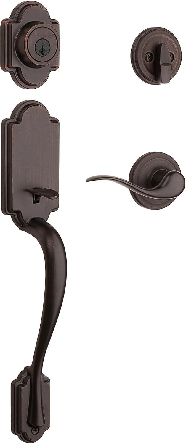Kwikset Arlington Front Door Lock Handle and Deadbolt Set, Entry Door Handleset Exterior with Tustin Interior Reversible Lever, Venetian Bronze, Pick Resistant SmartKey Rekey Deadbolt Security image