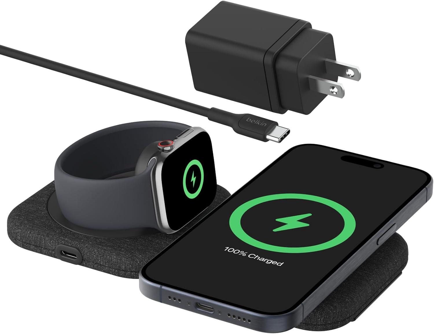 Belkin Qi2 15W Magnetic Wireless Travel Pad, 2 in 1 Foldable Charger | MagSafe compatible, iPhone 16 Series, Apple Watch 9, image
