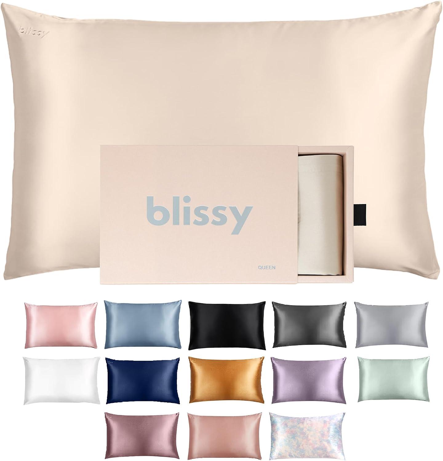 Blissy Silk Pillowcase - 100% Pure Mulberry Silk - 22 Momme 6A High-Grade Fibers - Silk Pillow Cover for Hair & Skin - Regular, Queen & King (Champagne, Standard) image