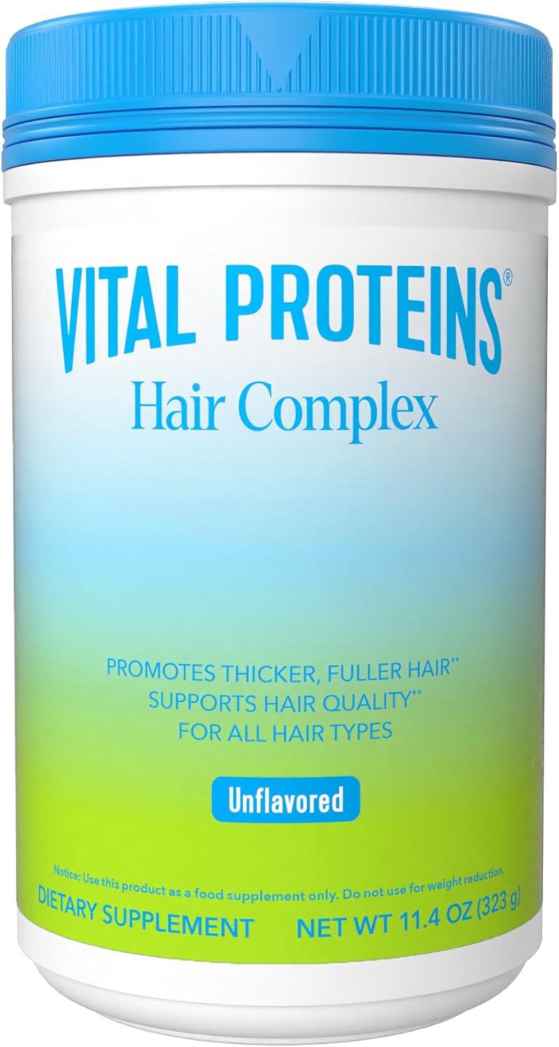 Vital Proteins Collagen Peptides + Biotin 10000mcg Hair Complex, Hair Growth Supplement - Clinically Studied Lustriva to Promote Thicker Fuller Hair, 20g Unflavored Collagen for Women 11.4oz Powder image