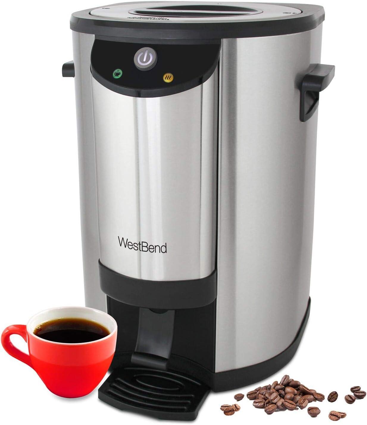 West Bend 57042 Coffee Urn Double Walled Stainless Steel Features Automatic Temperature Control Large Capacity with Fast Brewing and Easy Clean Up NSF Certified, 42-Cup, Silver image