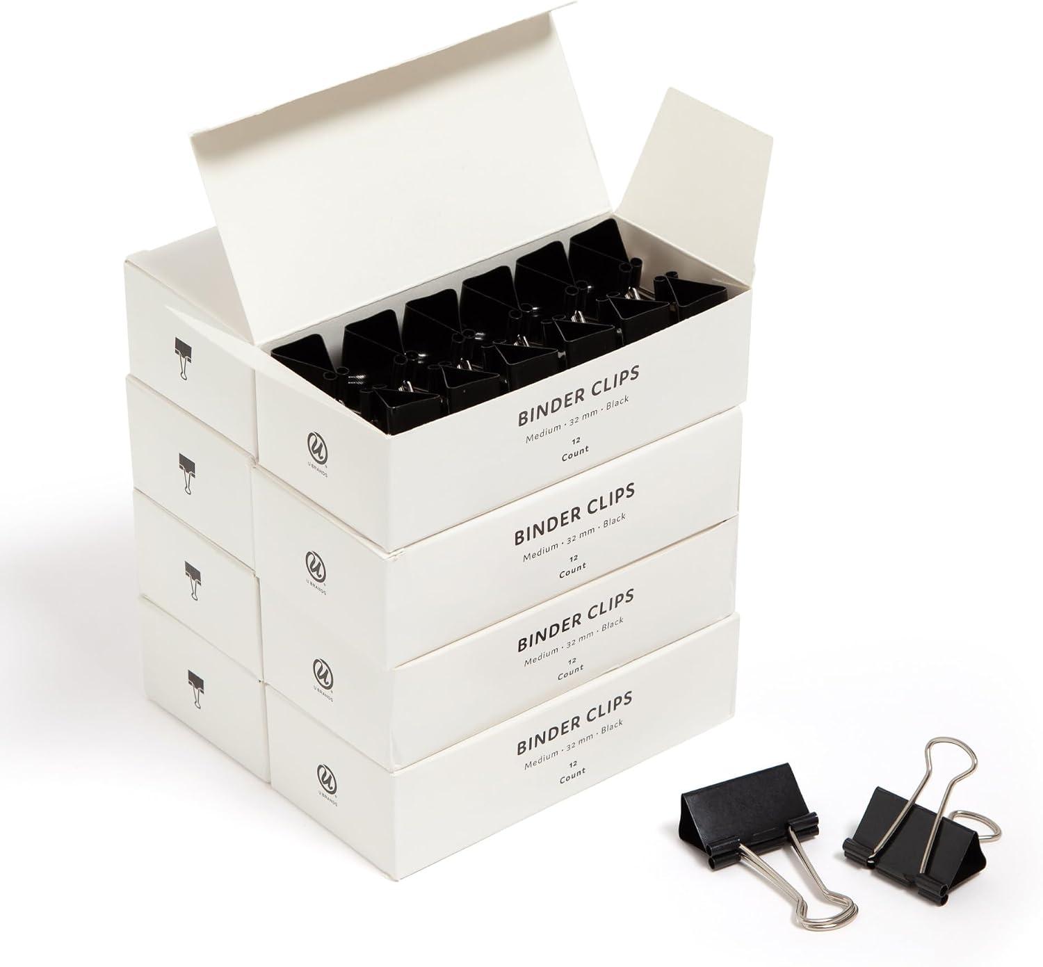 U Brands Binder Clips, Medium 1-1/4" Width, 1/2" Paper Holding Capacity, Black and Silver Steel, 96-Count image