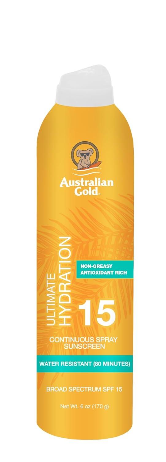 Australian Gold Continuous Spray Sunscreen SPF 15, 6 Ounce, Dries Fast, Broad Spectrum, Water Resistant, Non-Greasy, Oxybenzone Free, Cruelty Free,A70908 image