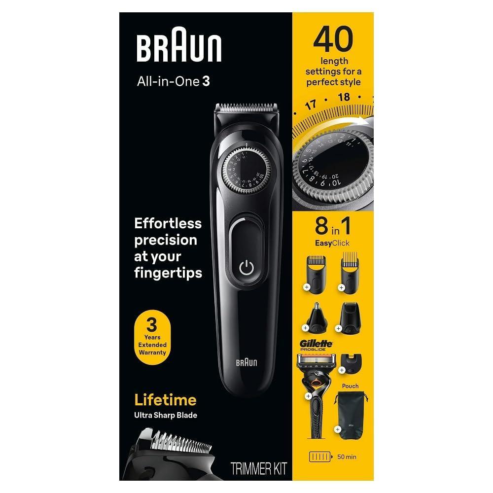 Braun All-in-One Style Kit Series 3 3470, 8-in-1 Trimmer for Men with BeardTrimmer, Ear & NoseTrimmer, Hair Clippers & More, Ultra-Sharp Blade, 40 Length Settings, Washable image