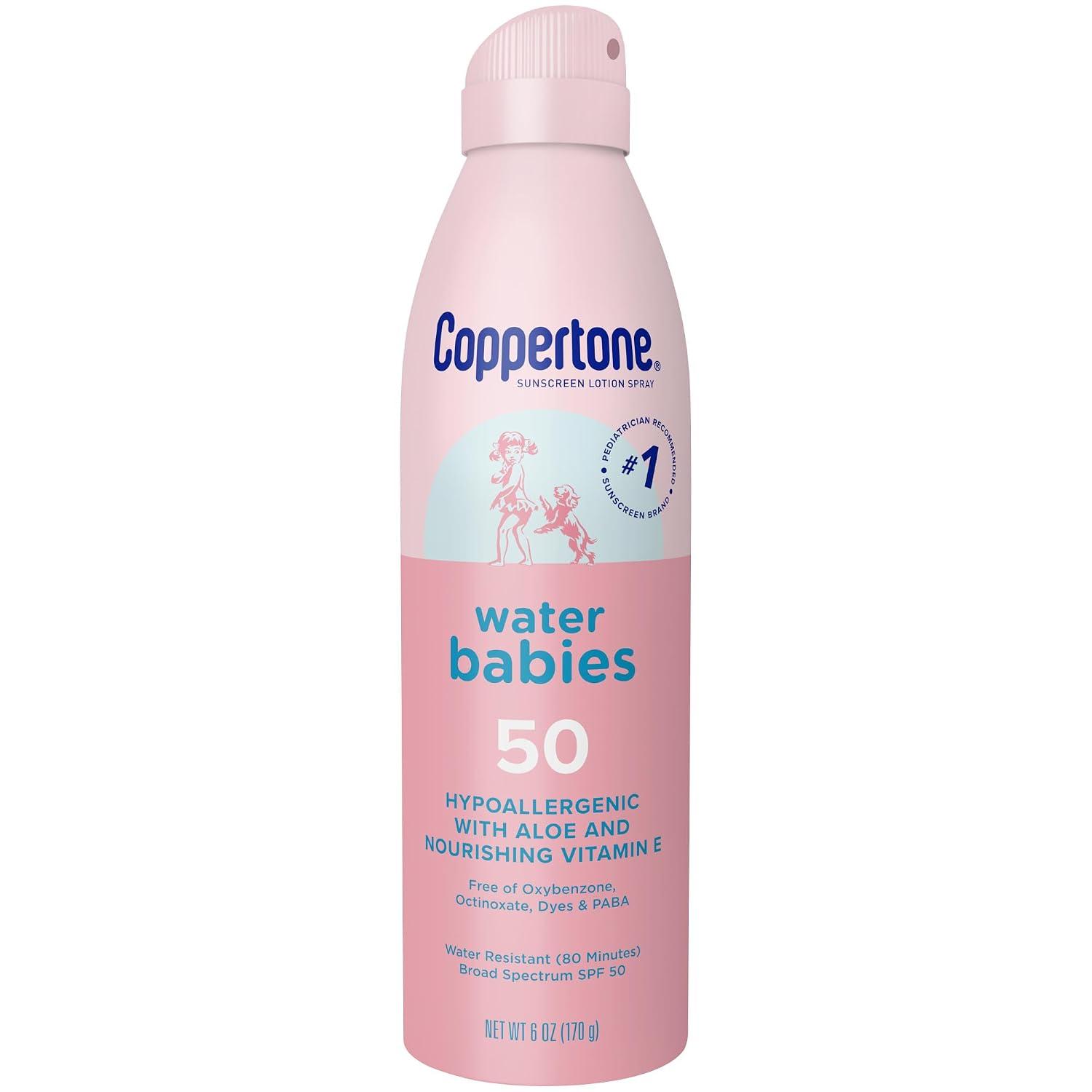 Coppertone WaterBabies Sunscreen Quick Cover Lotion Spray Broad Spectrum SPF 50 (6 Ounce) (Packaging may vary) image