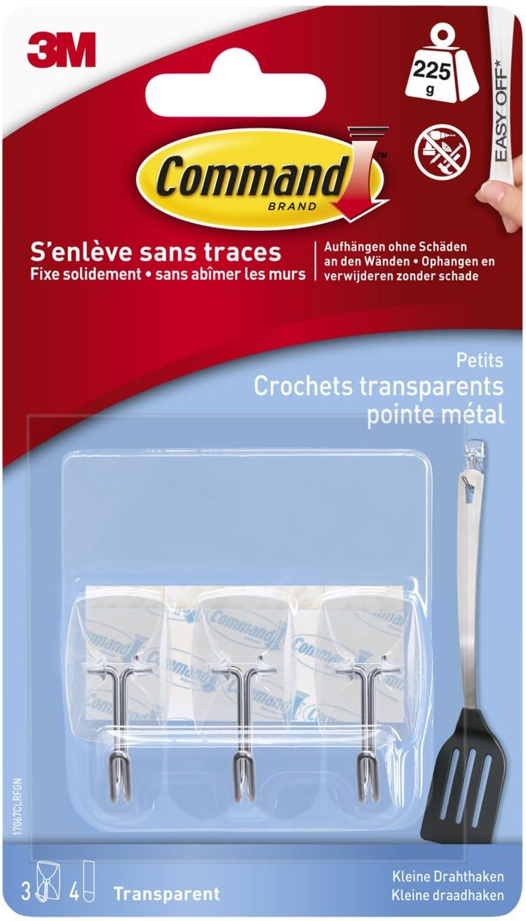 Command 17067CLR Mini Plastic Hooks 230 g Pack of 3 + 4 Strips Transparent image