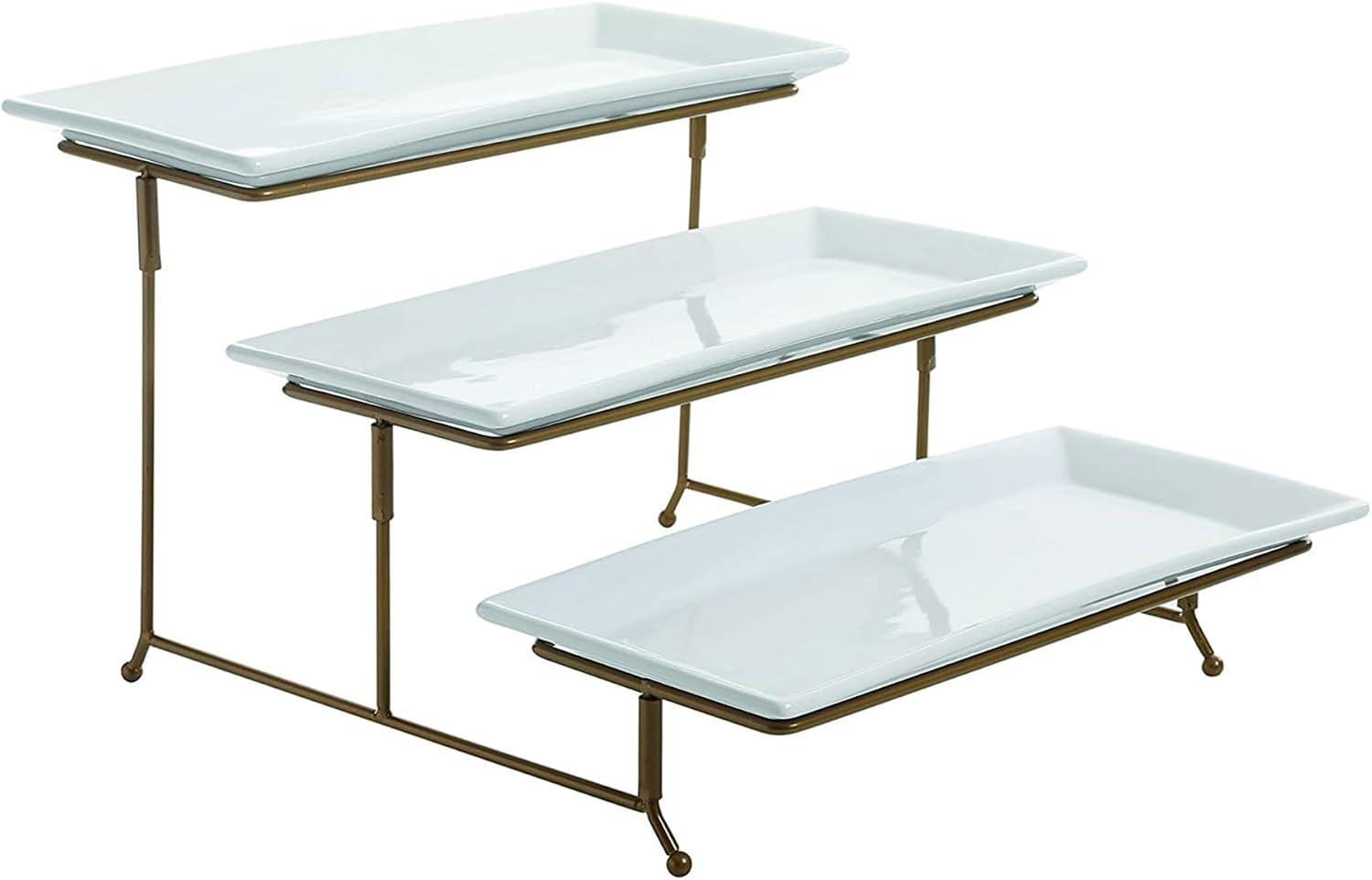 Gibson 3 Tiered Platter Stand with Rectangle Plates, Appetizer Serving Tray, Dessert Display for Tea Party, Brunch Decor, Home Entertaining, Perfect for Cake Pops image