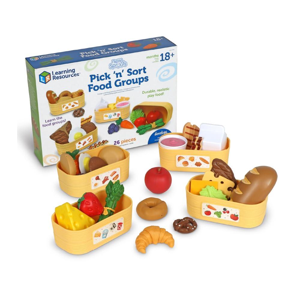 Learning Resources New Sprouts Pick 'n' Sort Food Groups - Grocery Store Pretend Play Food Kitchen Accessories, Ages 18 Months+, 26 Pieces image