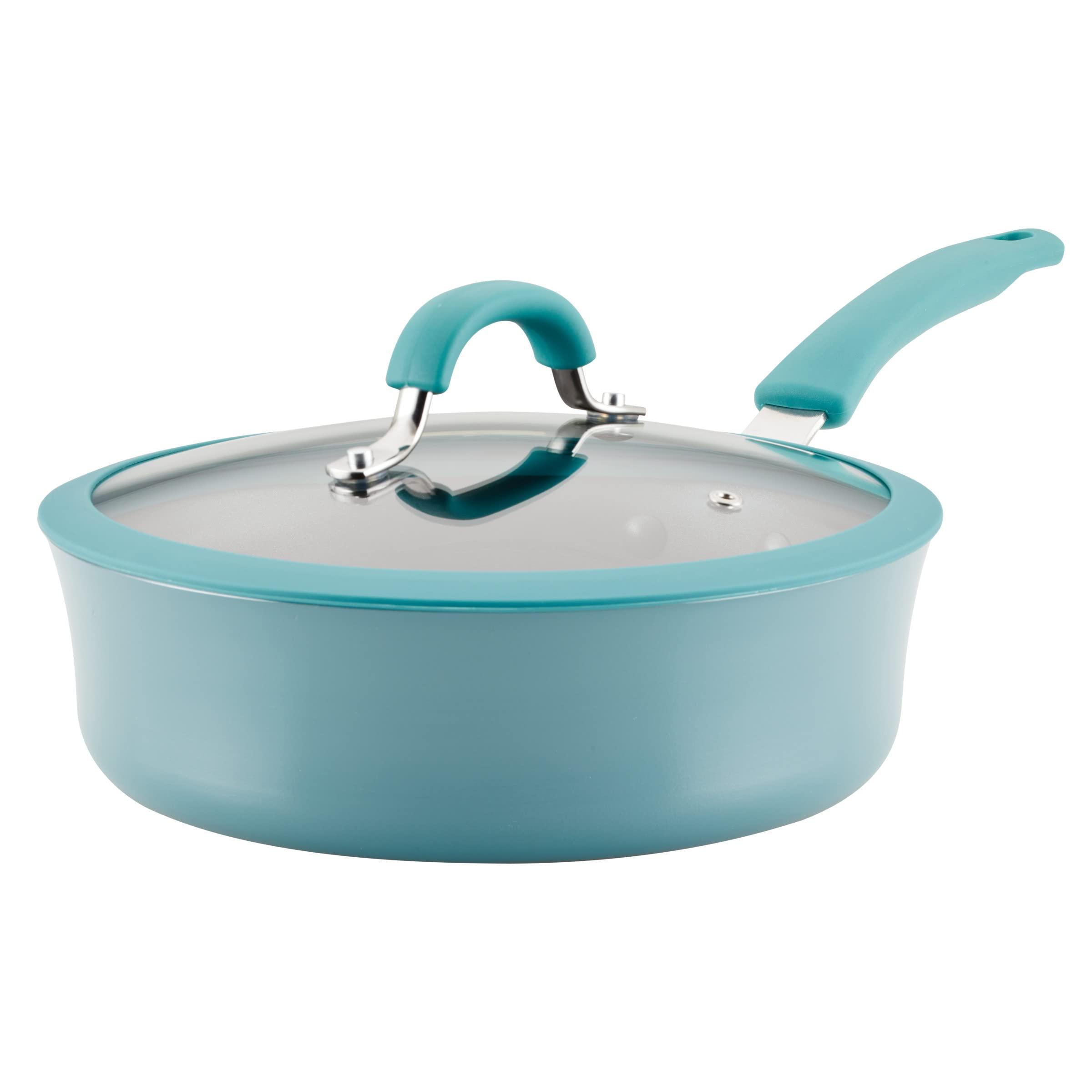 Rachael Ray Cook + Create Nonstick Saute Pan with Lid, 3 Quart, Agave Blue image