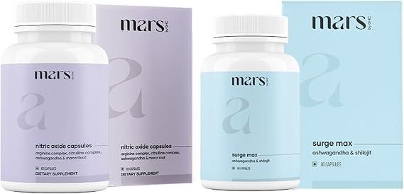 mars by GHC Growth Max Combo | Nitric Oxide Capsules + SurgeMax Capsules | Performance & Vitality Support | 120 Capsules | Pack of 1 image