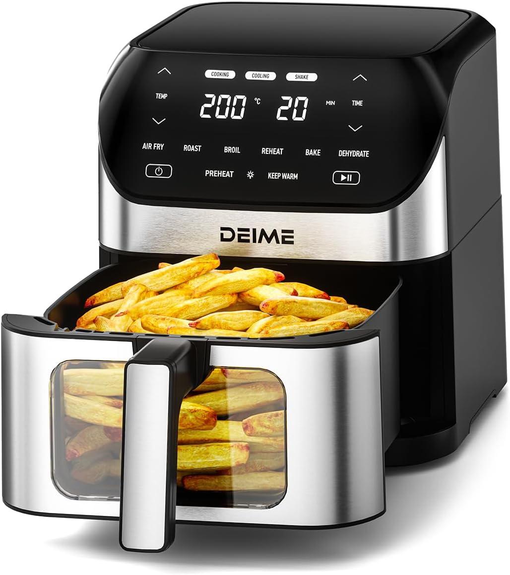 Air Fryer 6.2 QT Large Capacity Oilless Hot Air Fryers Oven 1500W Healthy Cooker with 10 Presets, Digital LCD Touch Screen, Visual Cooking Window, Non-Stick Basket, Included Recipe (Silver-L) image
