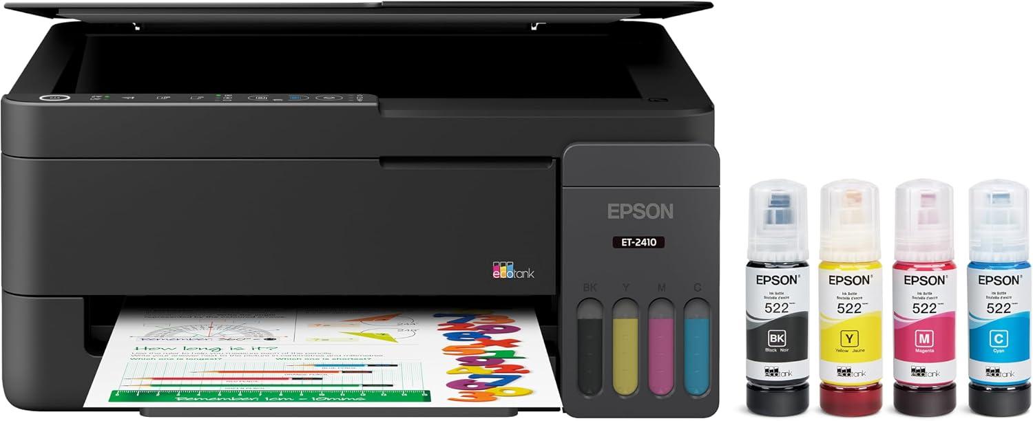 Epson EcoTank ET-2410 Wireless All-in-One Color Supertank Printer with up to 3 Years of Ink, Refillable Tanks, Perfect for Home, 11 PPM, Built-in Scanner - Black image
