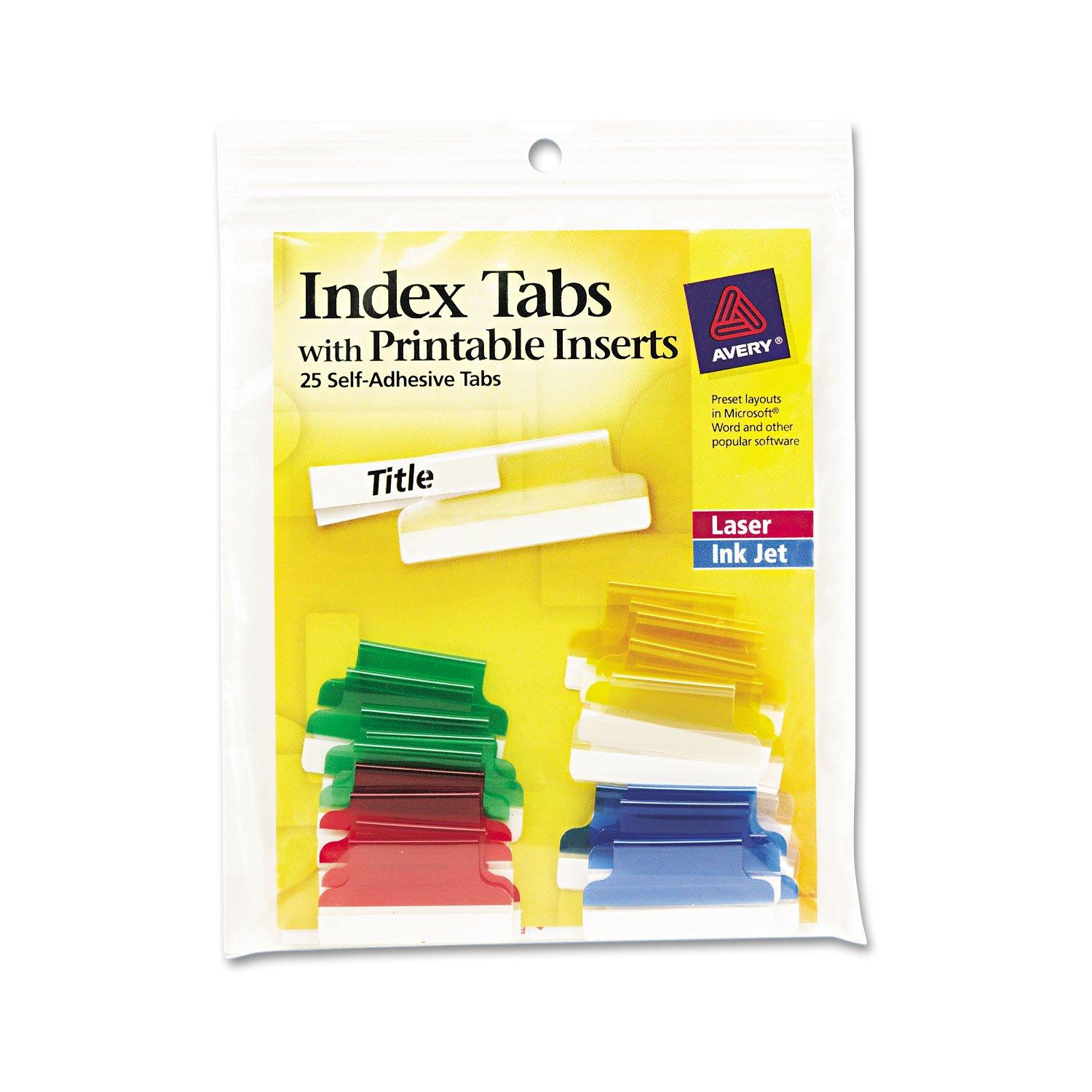 Index Tab, 1", Plastic, Self-Stick, Assorted Colors, 25/Pack AVE16219 image