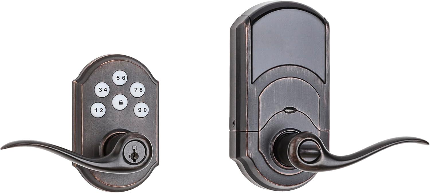 Kwikset Smartcode 912 Z-Wave Plus Keypad Lever Deadbolt Door Lock, One-Touch Locking, and Auto-Lock Enabled with Reversible Tustin Levers and SmartKey Security, Venetian Bronze