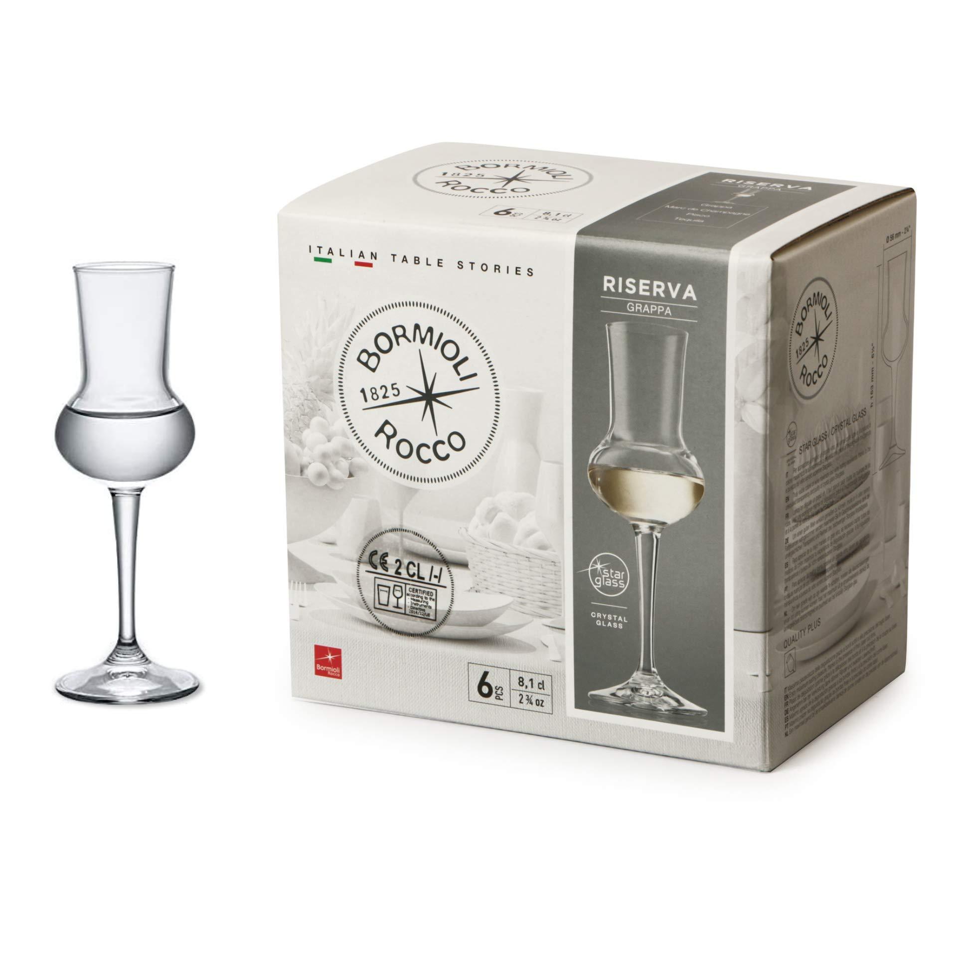 Bormioli Rocco Riserva 2.75oz Grappa Glass, Set of 6 - Crystal Glass Bareware Essentials for Home and Restaurant Bar, For Serving Champagne, Cocktails, Wine - Dishwasher Safe image
