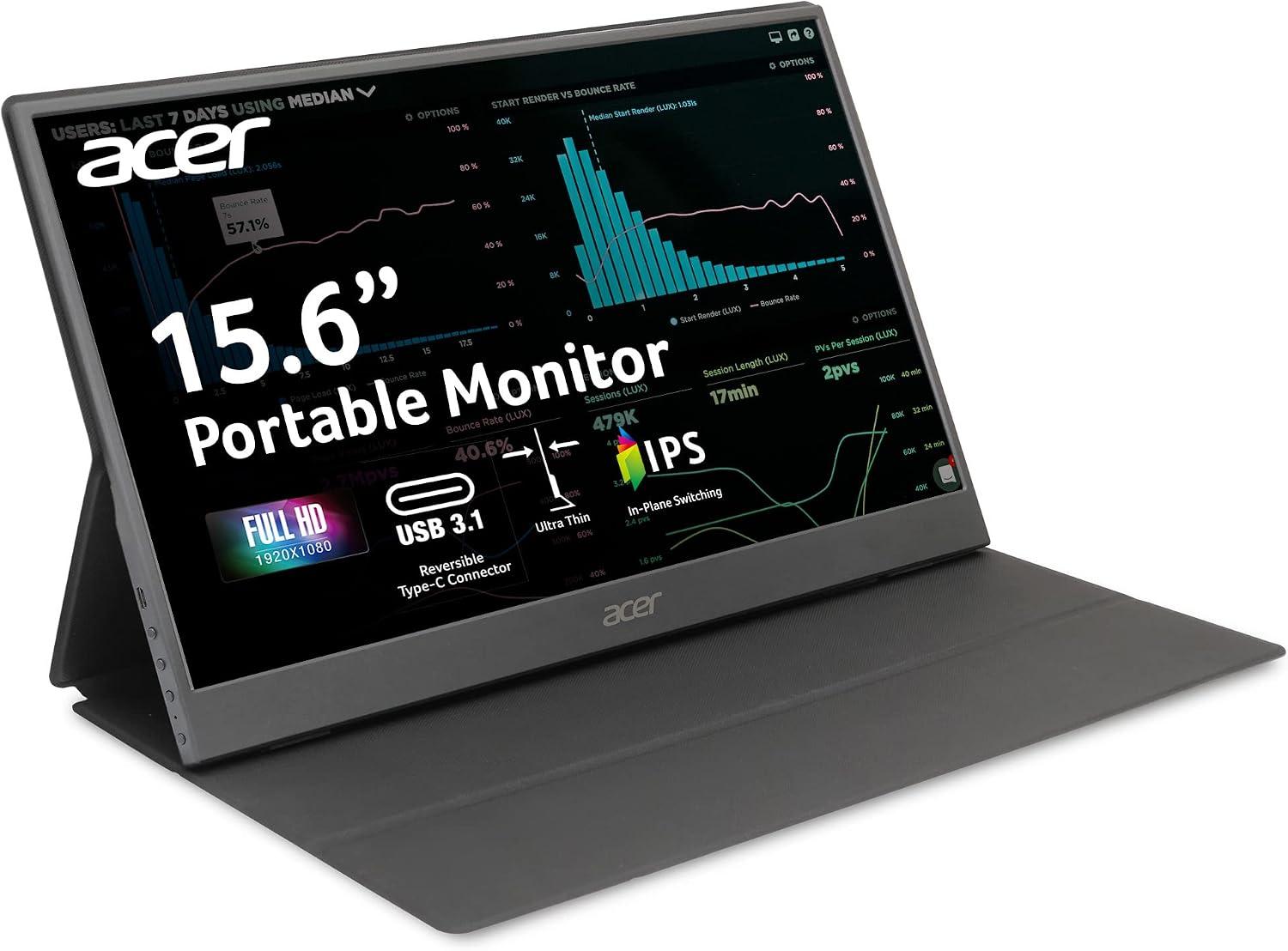 acer Portable Monitor PM161Q Abmiuuzx 15.6" Full HD 1920 x 1080 IPS Ultra Slim Design Premium Cover I External Monitor for Laptop image