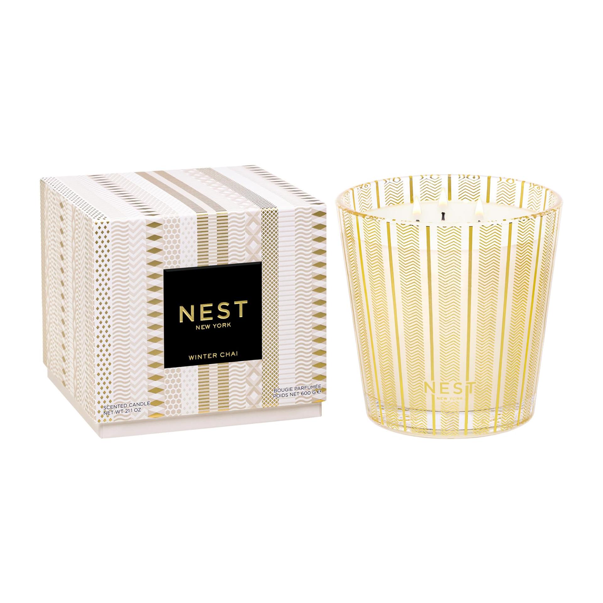 NEST New York Scented 3-Wick Candle, Winter Chai - 21.2 oz - Up to 100-Hour Burn Time - Reusable Glass Vessel image