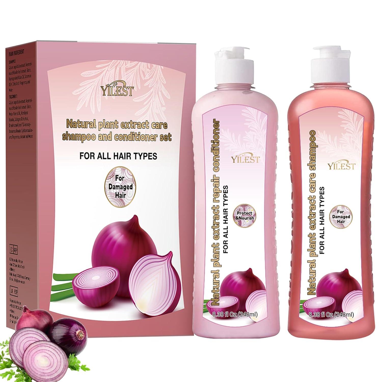 Onion Biotin and Rosemary Shampoo, Onion Rosemary Shampoo Set for Soft Hair & Shine for Hair Growth (Light Pink) image