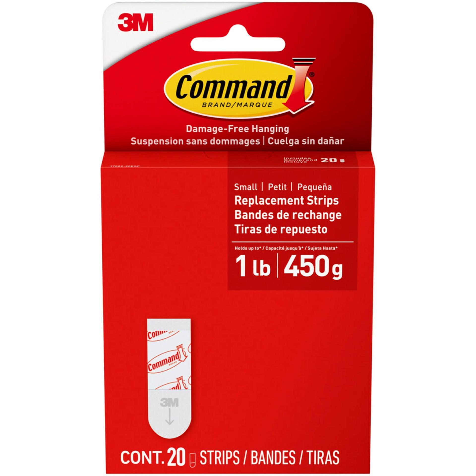 Command Small Refill Adhesive Strips, Damage-Free Hanging, Removable Wall Adhesive for Indoor Hooks, No-Tools Installation, 20 White Strips image