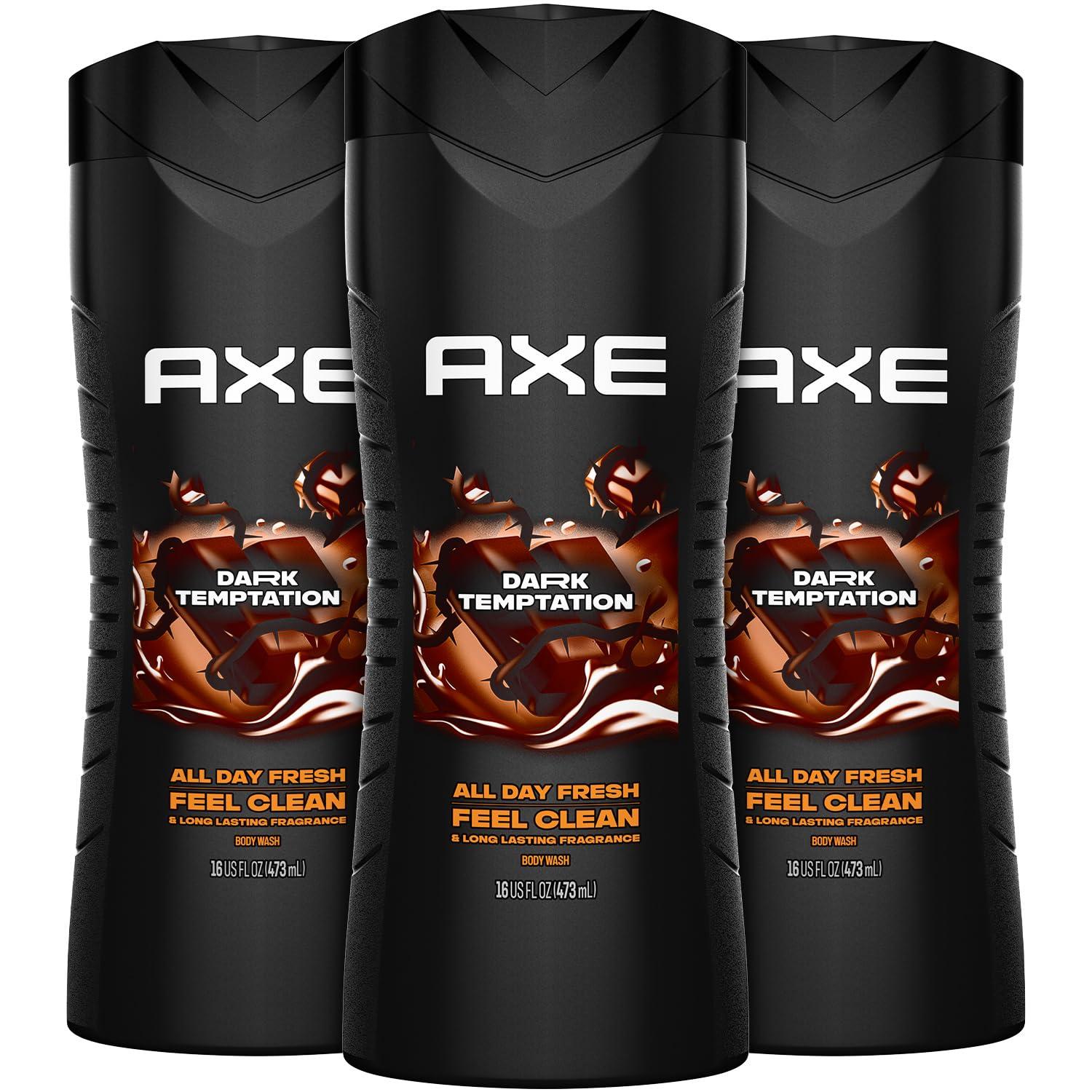 AXE Men's Body Wash, Dark Temptation, 3-Pack, 12H Refreshing Chocolate Scent, 16 Fl Oz Ea image