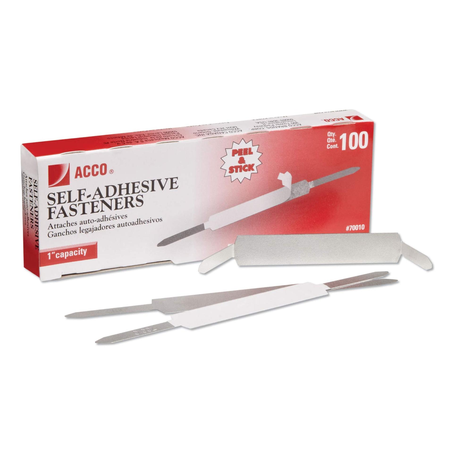 ACCO Brands Self-Adhesive Fasteners, 1" Capacity, Economy, 100 Fasteners/Box (70010) image