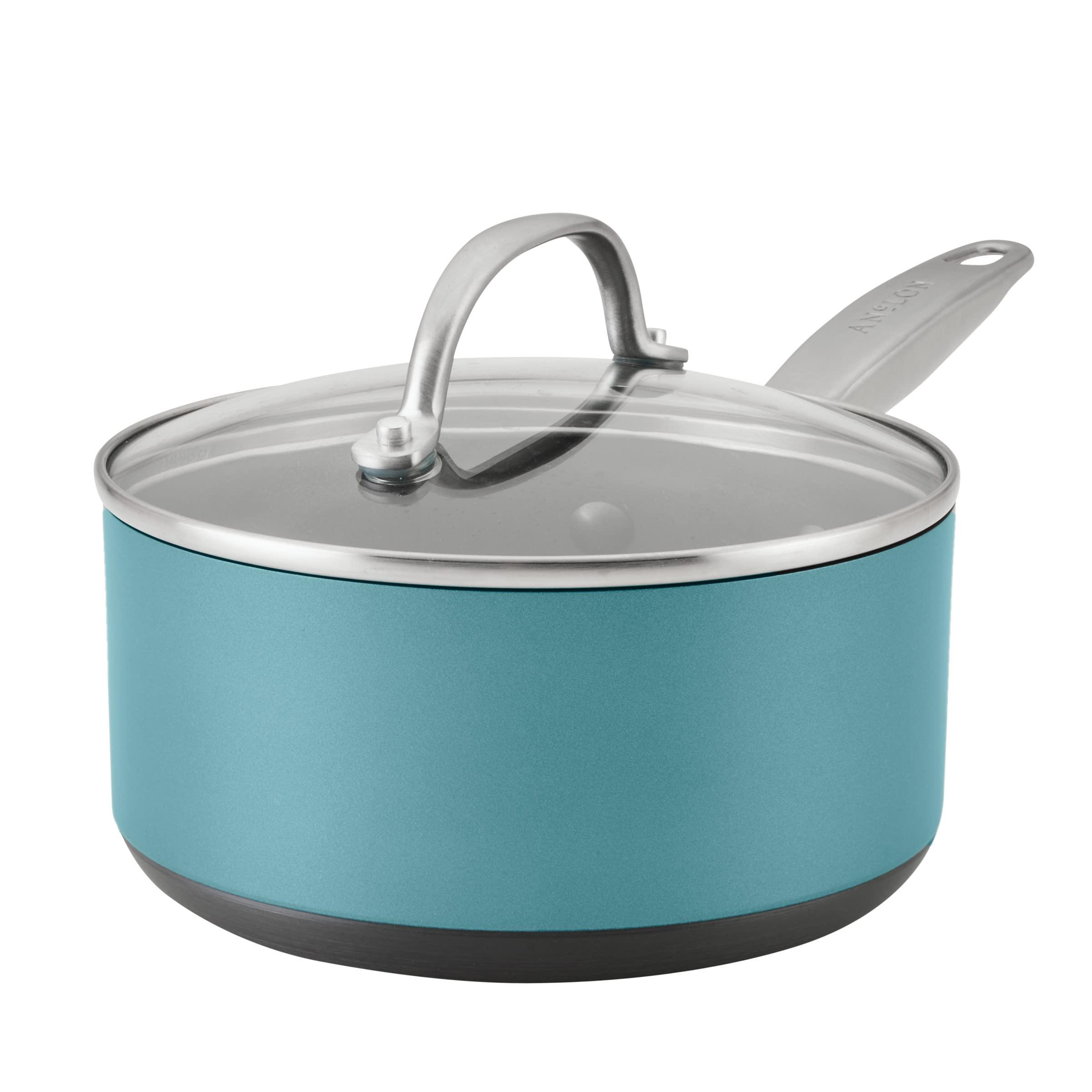 Anolon Achieve Hard Anodized Nonstick Sauce Pan with Lid, 2 Quart, Teal image