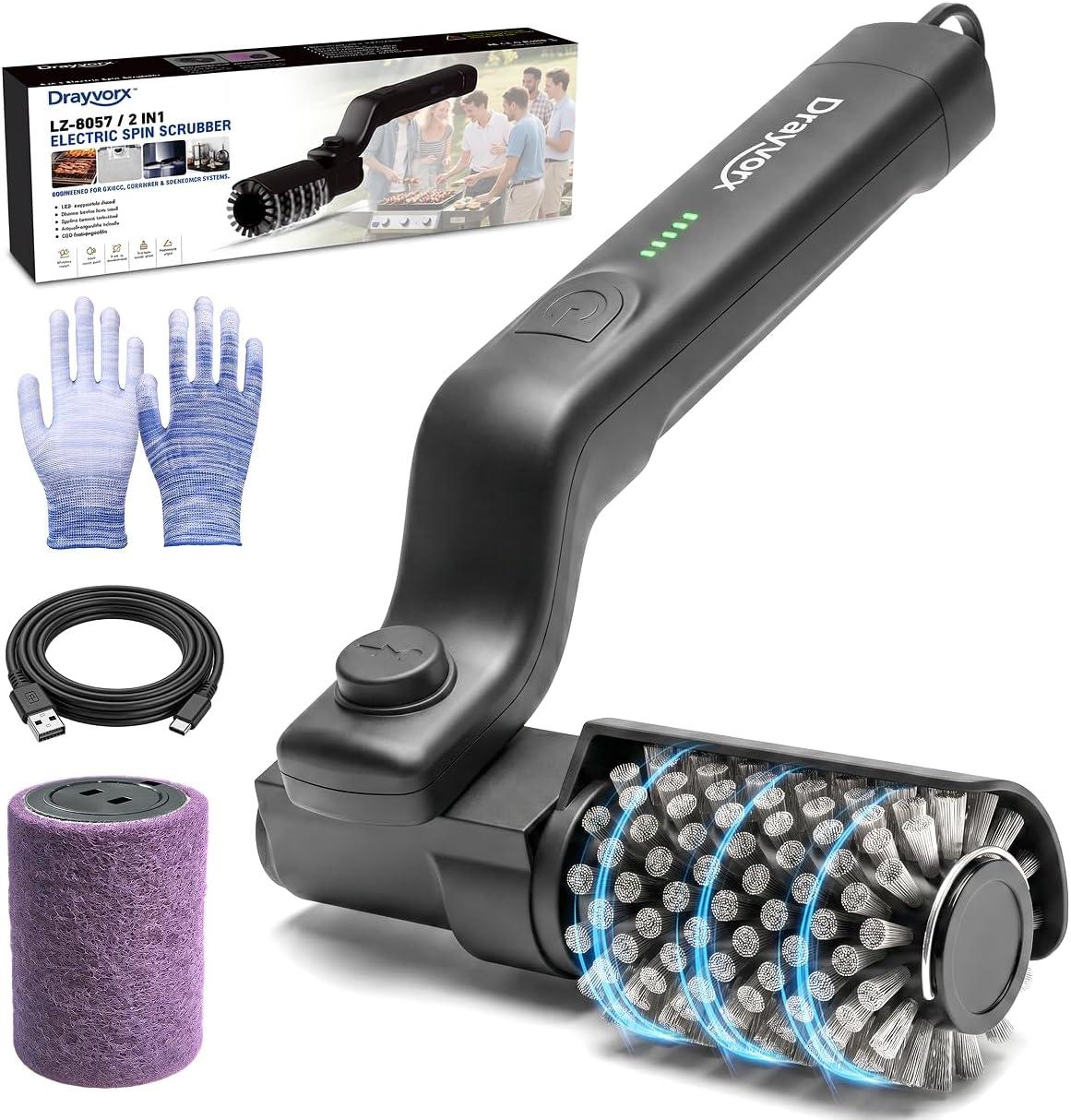 Electric Grill Brush, 20kg High Torque Grill Cleaner with 3 Speed Modes | Reinforced Steel Bristle Scrubber, Type-C Rechargeable, Safe for Cast Iron & Porcelain Grates image