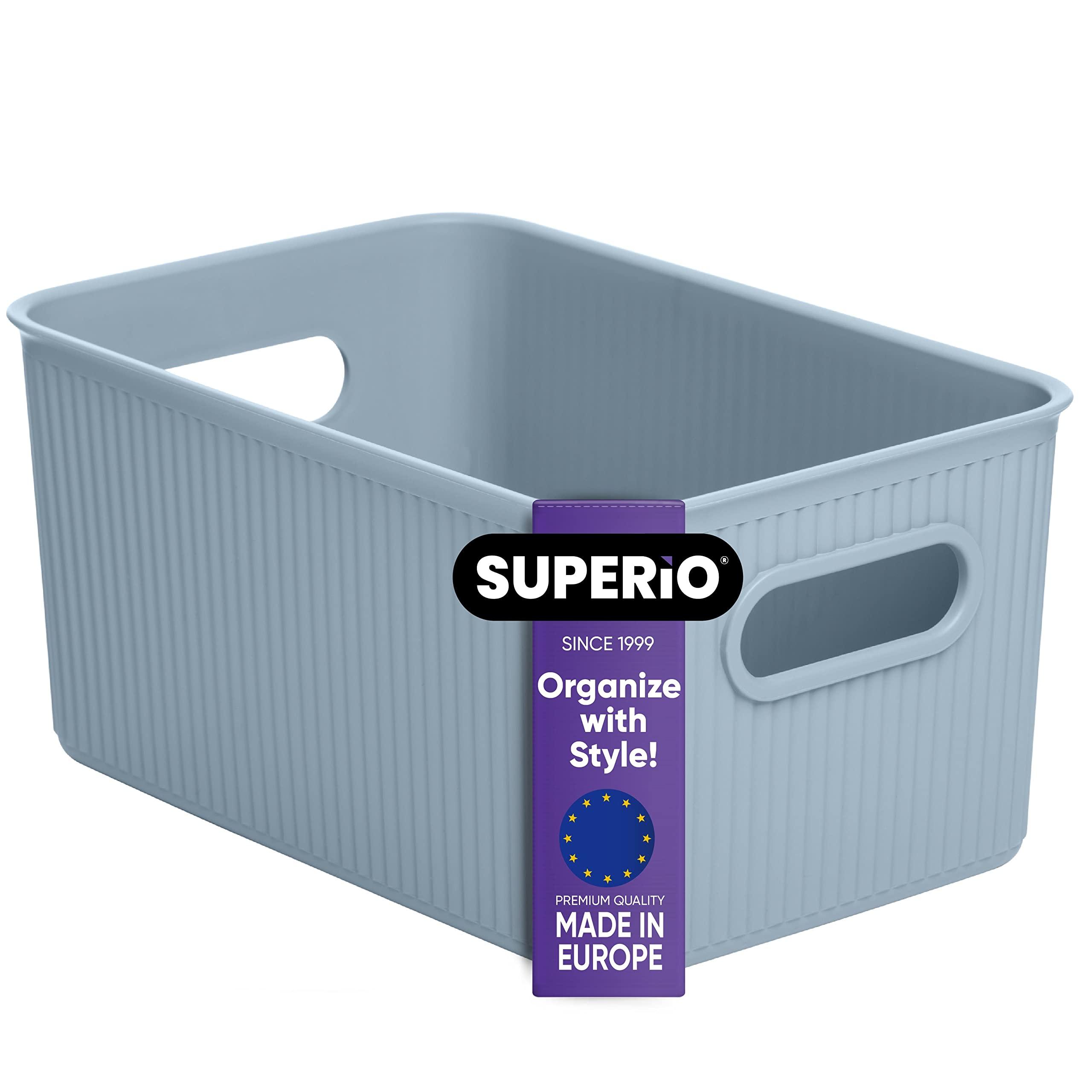 Superio Ribbed Collection - Decorative Plastic Basket Open Home Storage Bins Organizer, Medium Blue (1 Pack) Container Boxes for Organizing Closet Storage Bins for Shelves Drawer Shelf 5 Liter image