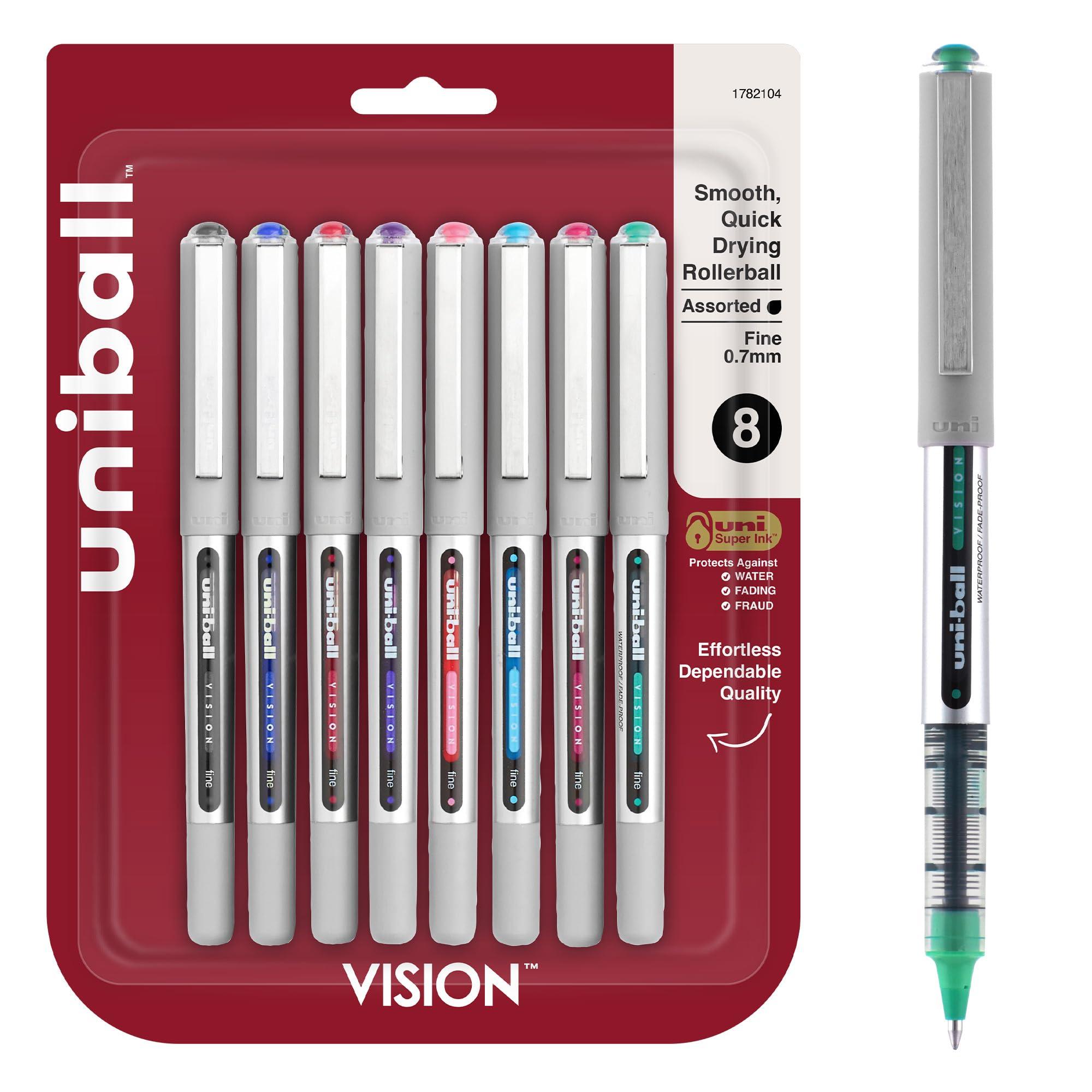 uniball Vision Rollerball Pens, Fine Point (0.7mm), Assorted Colors, 8 Pack image