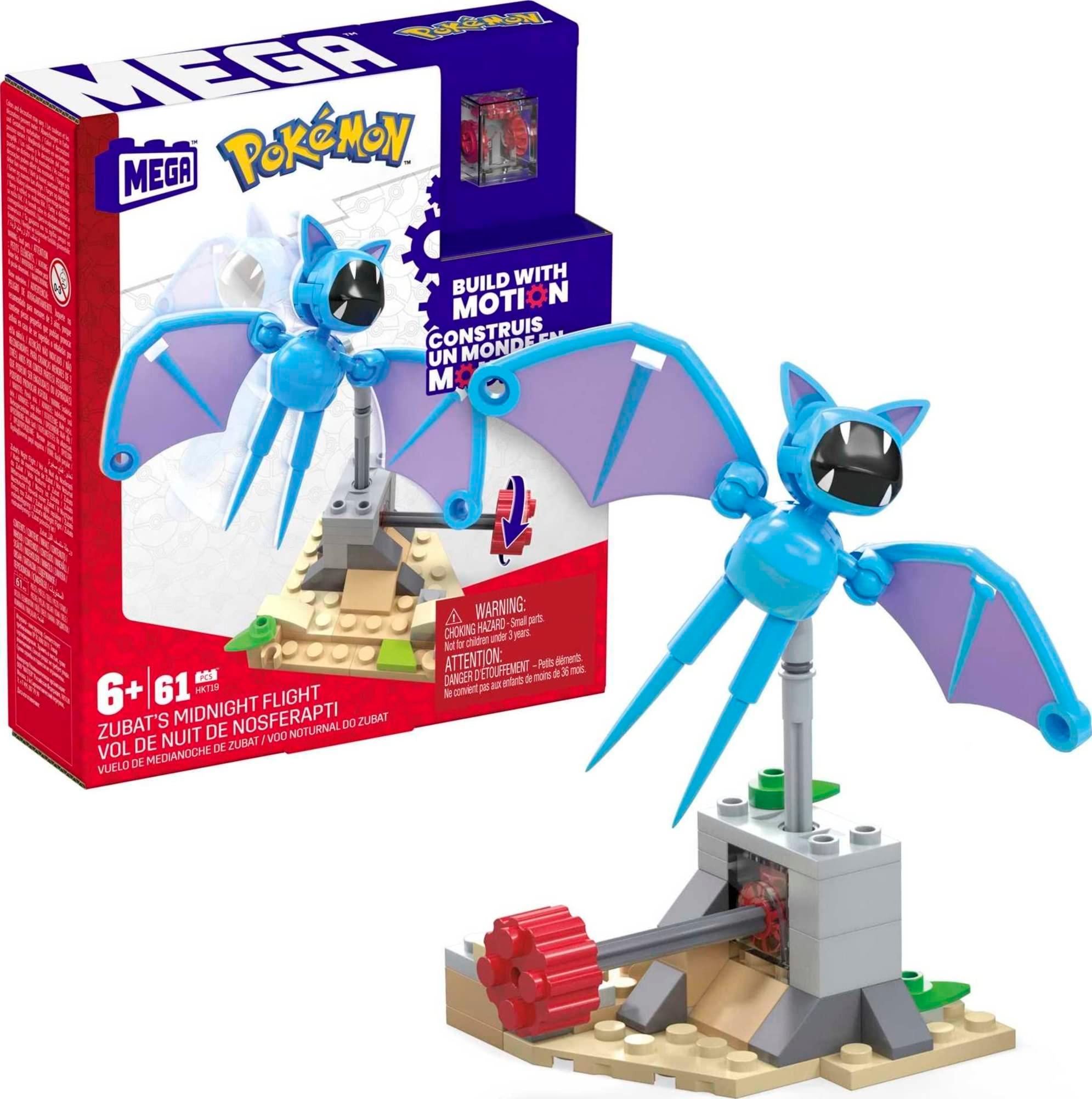 MEGA Pokemon Building Toys Set, Zubat's Midnight Flight with 61 Pieces, 1 Poseable Character, 5 Inches Tall, for Kids