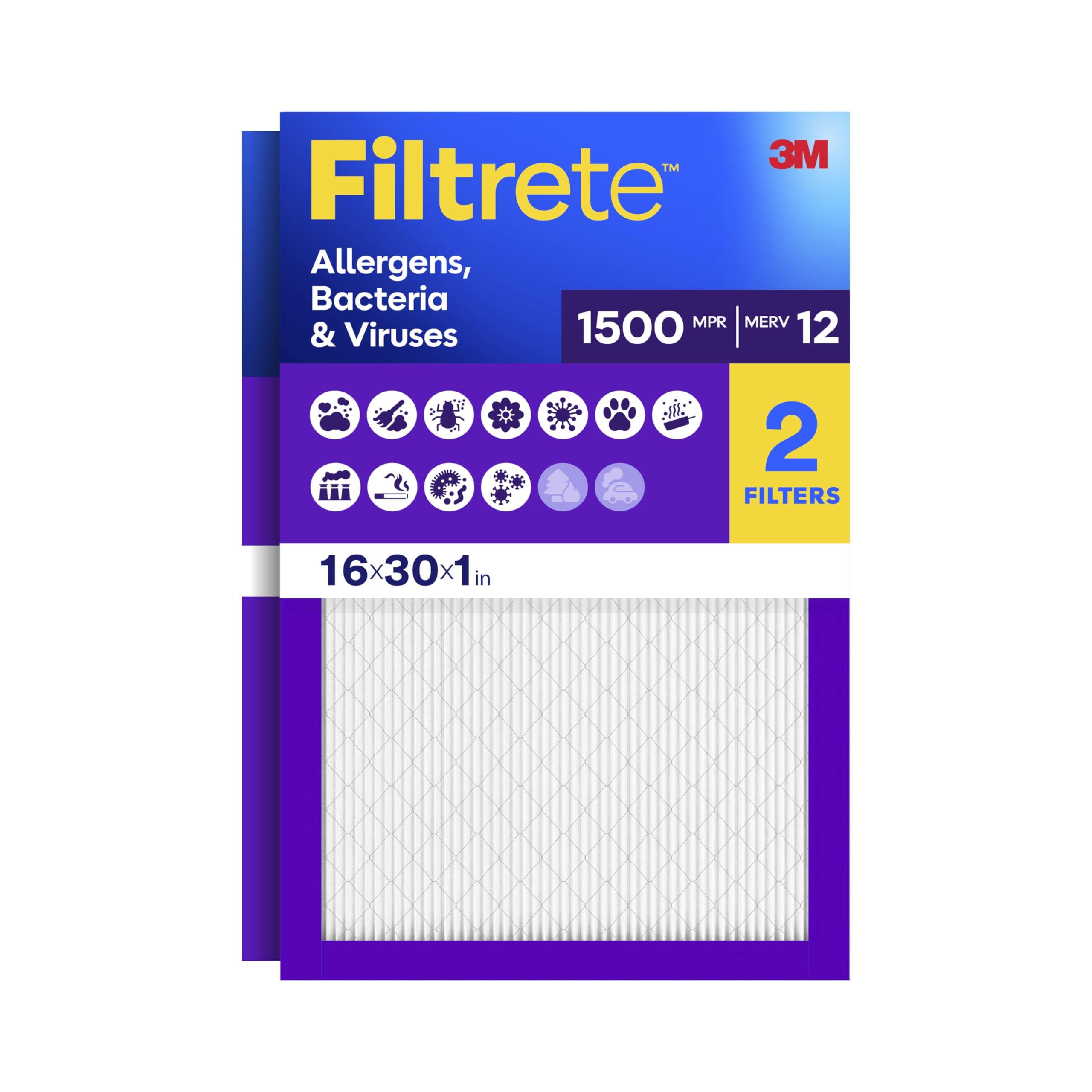 Filtrete 16x30x1 Air Filter, MERV 12, MPR 1500, 2 HVAC Filters image