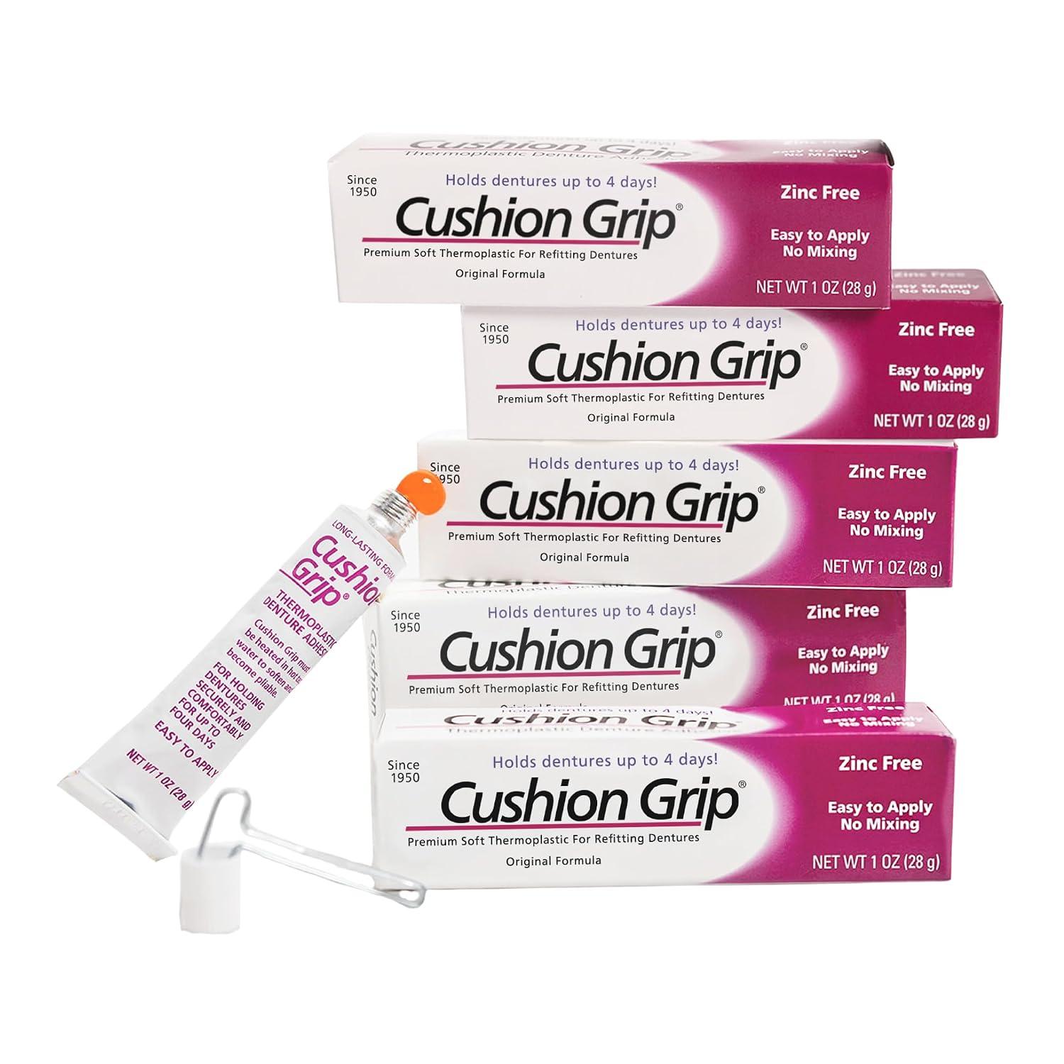 Cushion Grip Thermoplastic Denture Adhesive, 1 oz - Improves Denture Fit, Comfort & Stability | Non-Glue Adhesive, Acts Like a Soft Reline (Pack of 5) image