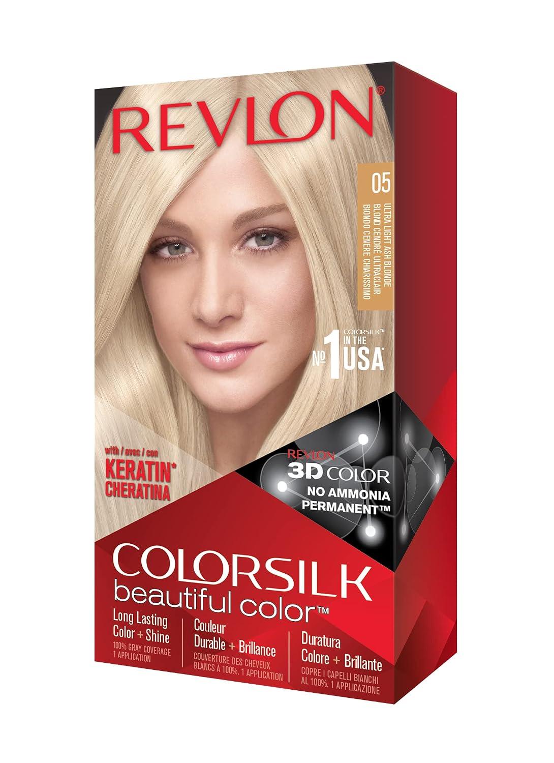 Revlon Permanent Hair Color, Permanent Hair Dye, Colorsilk with 100% Gray Coverage, Ammonia-Free, Keratin and Amino Acids, 05 Ultra Light Ash Blonde, 4.4 Oz (Pack of 1) image