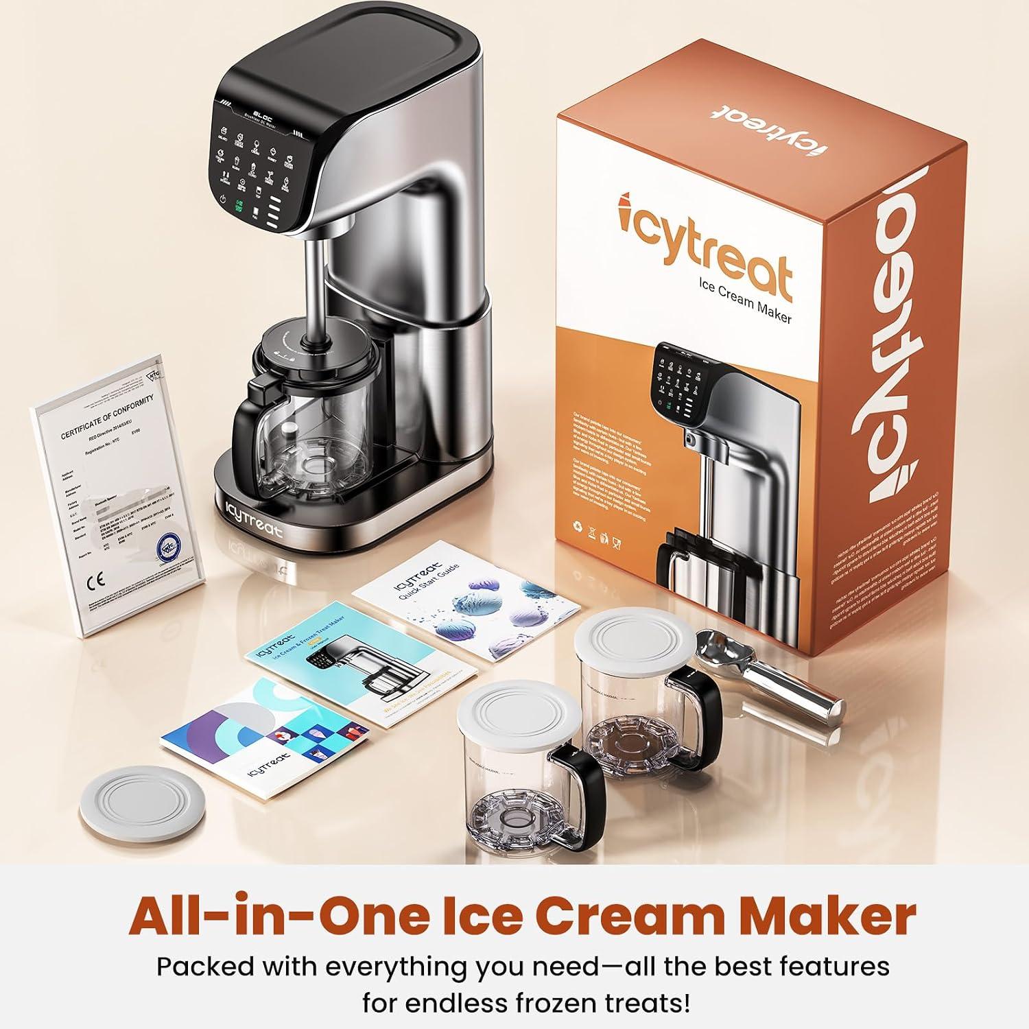 Ice Cream Maker Machine 12-in-1, Full Automatic Stainless Steel Homemade Ice Cream Maker for Sorbet, Milkshake, Frozen Yogurt & More, Easy to Clean Ice Cream Machine, (3) Family-Sized Tritan Tubs image