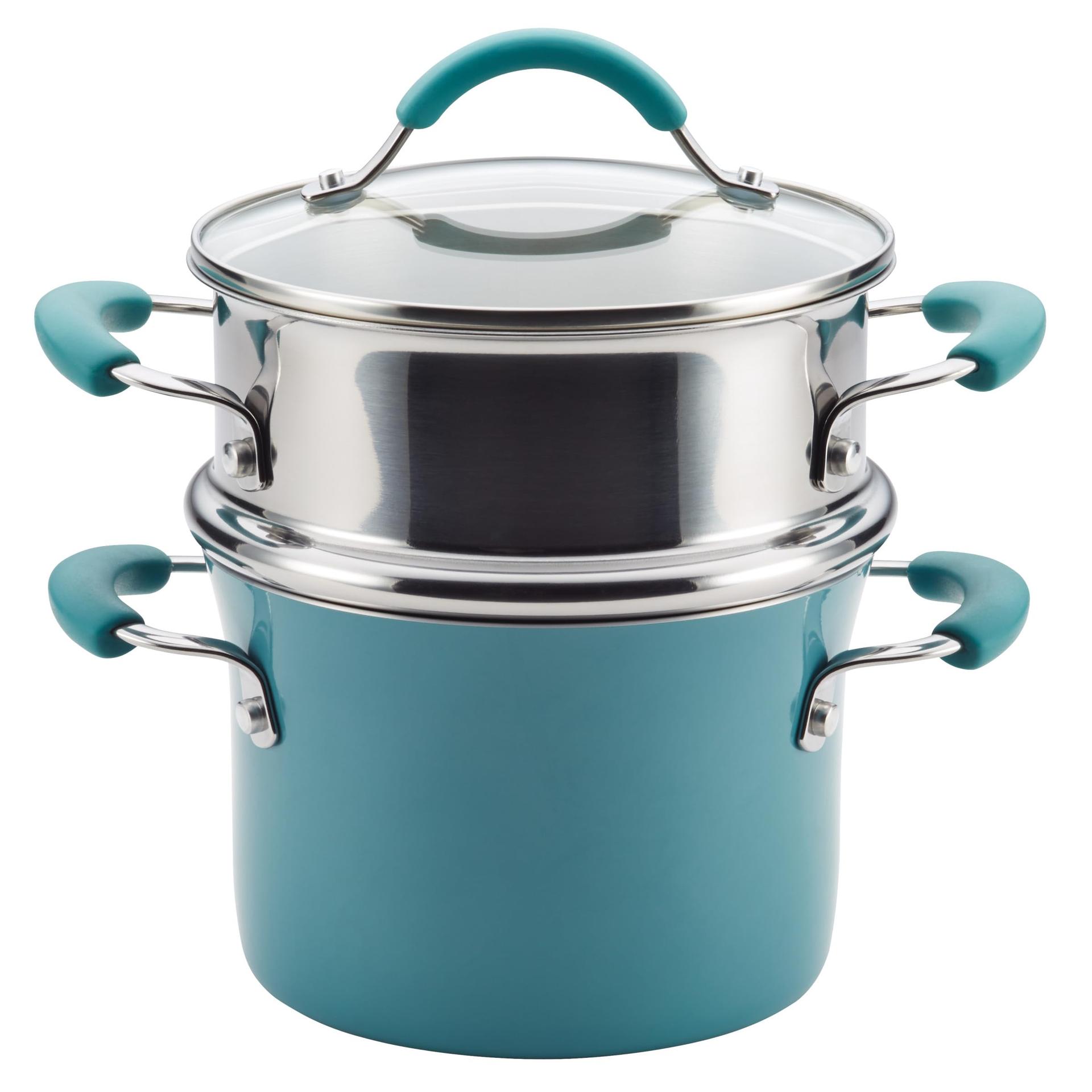 Rachael Ray Cucina Hard Porcelain Enamel Nonstick Multi-Pot / Steamer Set, 3-Quart, Agave Blue - 16799 image