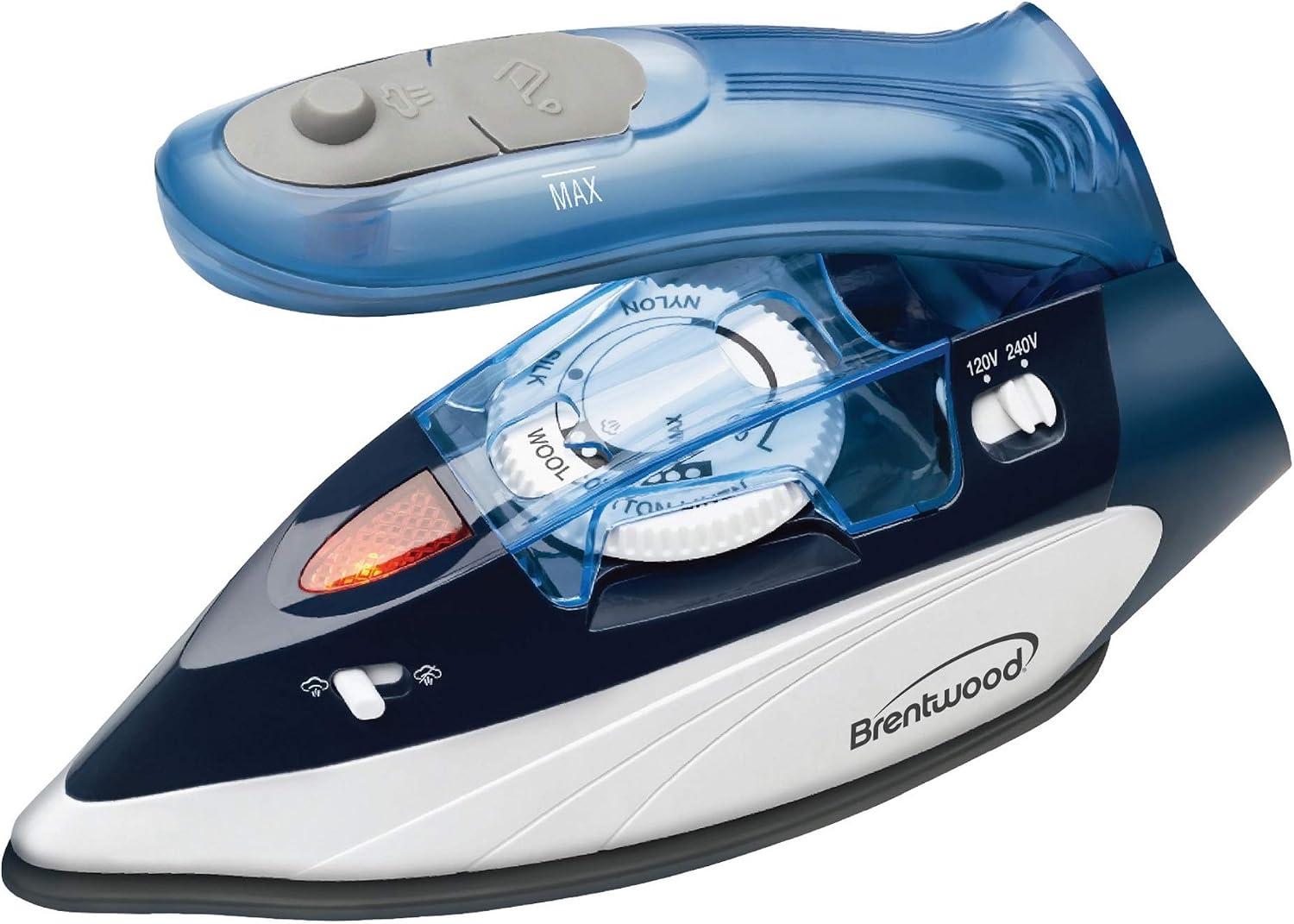 Brentwood MPI-45 Travel Iron with Steam 800-Watt Dual Voltage,Non-Stick,Blue