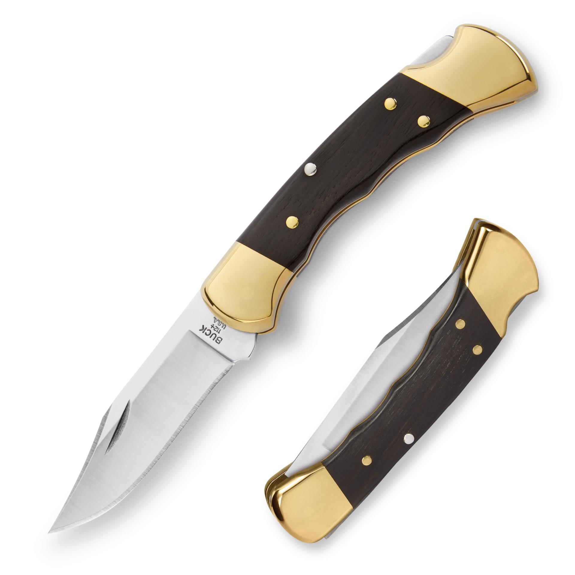Buck Knives 112 Ranger Hunting Knife with Finger Grooves, 3" Blade, Lockback Design, Ebony Handle, 420HC Stainless Steel Clip Point Blade, Sheath Included, Folding Knife Made in the USA, 5.6 oz (2) image