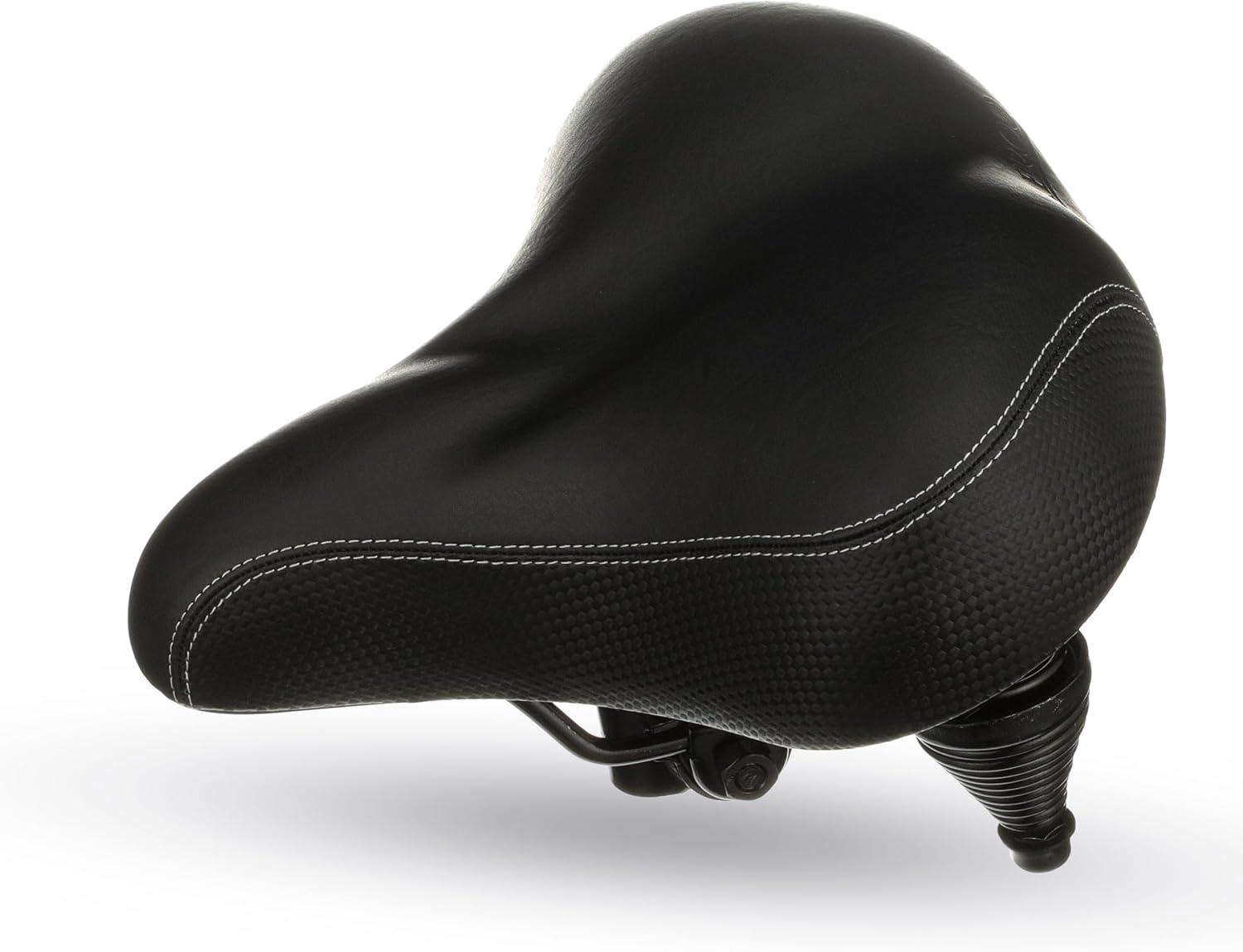 Extra Wide Replacement Saddle - Fits Indoor & Outdoor Bicycles - Steel Spring & Elastomer Suspension - Center Cutout - Memory Foam image
