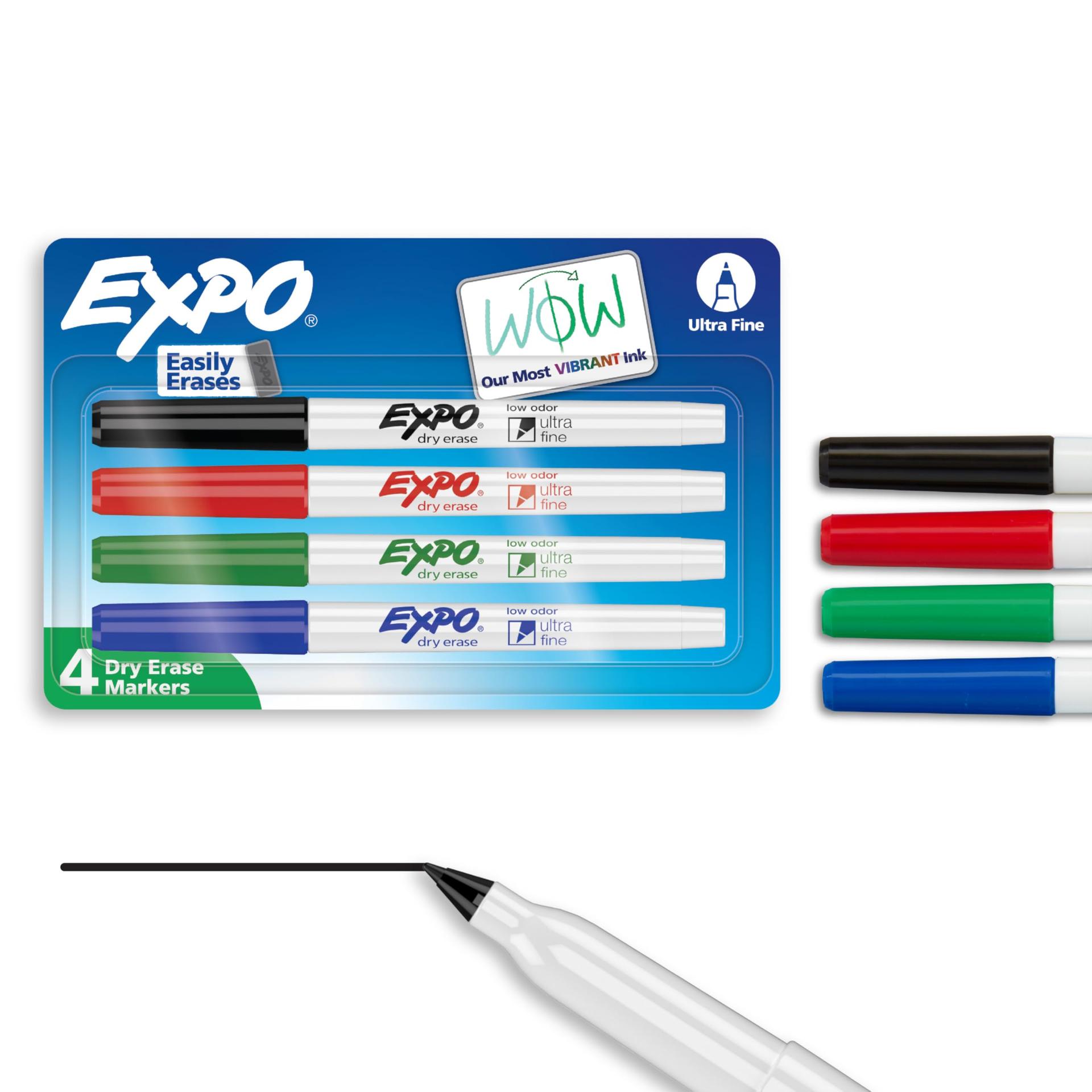EXPO Dry Erase Markers, Low Odor Ink, Assorted Colors, Ultra Fine Tip, 4 Count - Whiteboard, Calendar, Organization, Essential Supplies for Office, School, Classroom, Teachers image