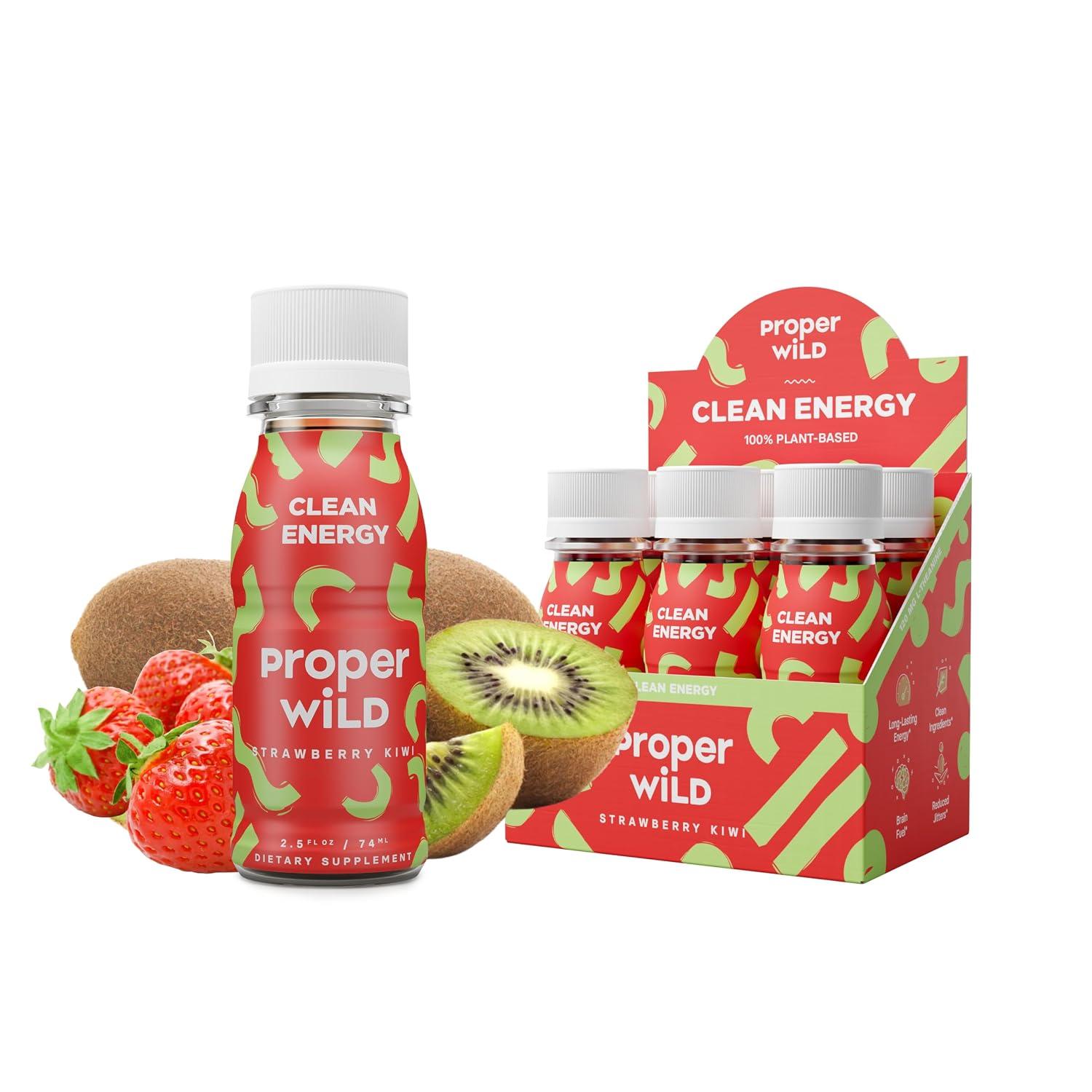 Proper Wild Clean Energy Shots for Focus, Strawberry Kiwi, 6-Pack | Reduced Crash and Jitters, 100mg Natural Caffeine Shots with L-Theanine, Plant-Based, No Artificial Sweeteners, 2.5 Fl Oz image