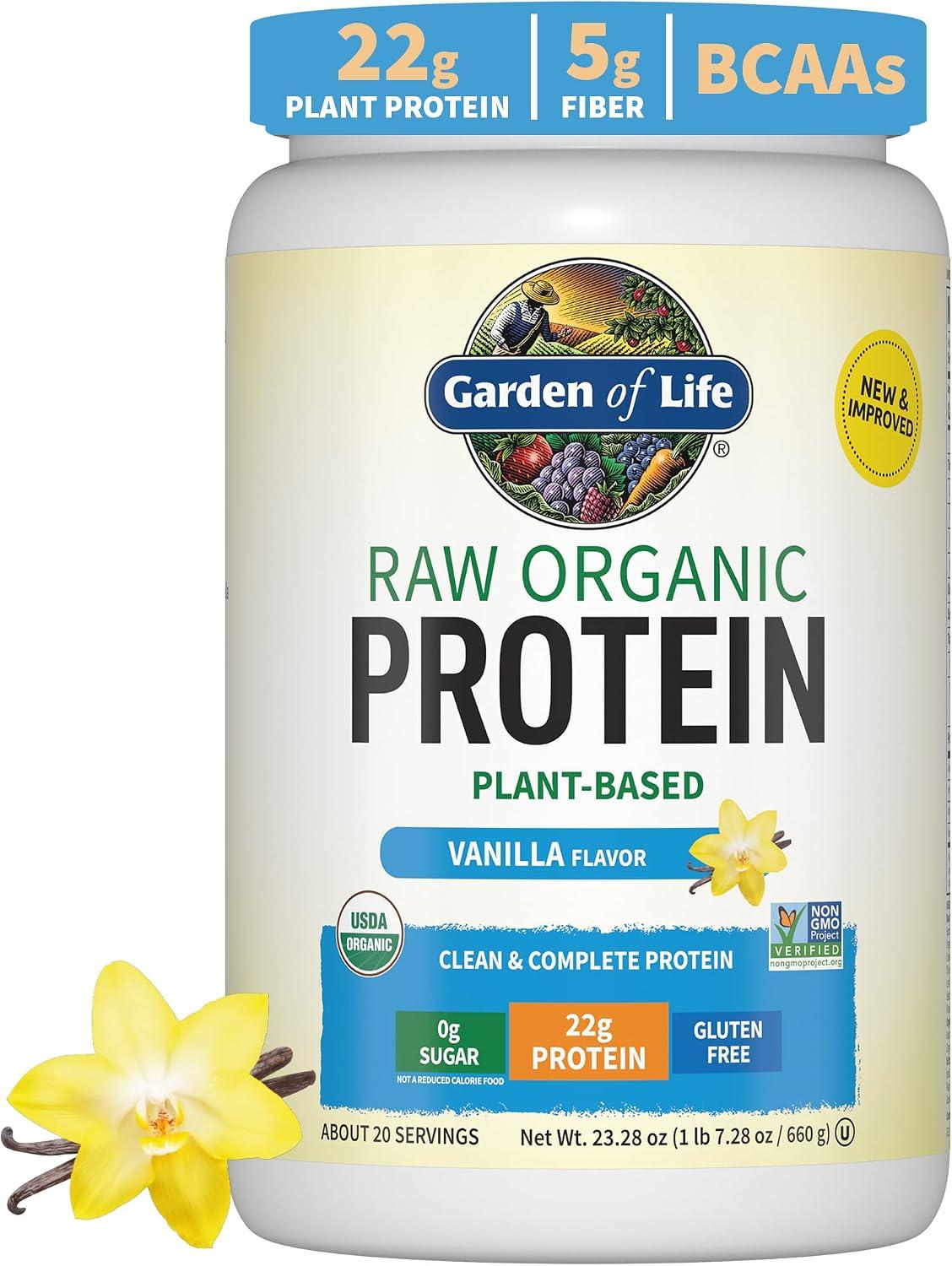 Garden of Life Protein Powder, Vegan Protein Powder, BCAA, Probiotics & Digestive Enzymes, Gluten & Lactose Free, Vanilla, 20 Servings
 image