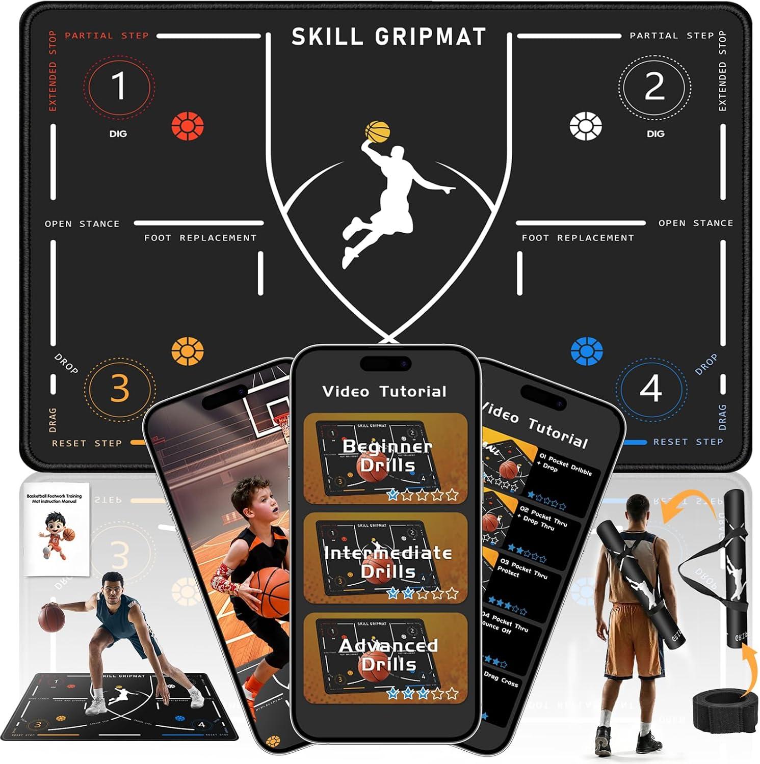 Portable Basketball Footwork Training Mat, Agility Footstep Training Mat, Basketball Pads for Training All Levels, Non-Slip Silent Equipment for All Ages to Improve Speed, image